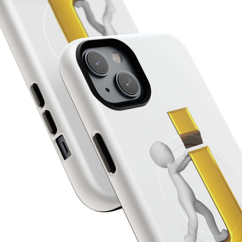 3D Stick Figure Pushing Gold Letter J Phone Case | Tough Magnetic Case