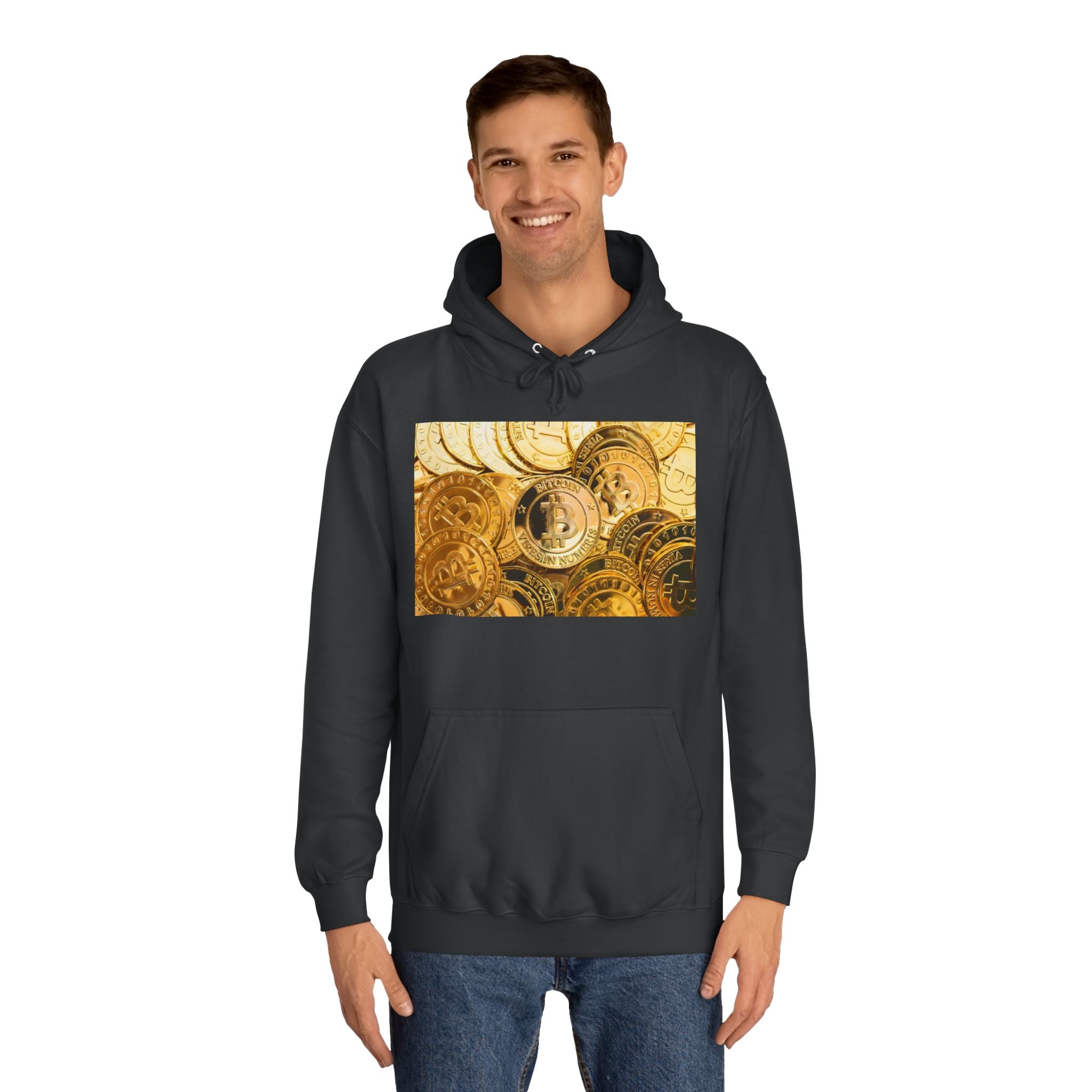 Golden Bitcoin Coins Hoodie | Crypto Cryptocurrency Crypto Art, Digital Currency Apparel