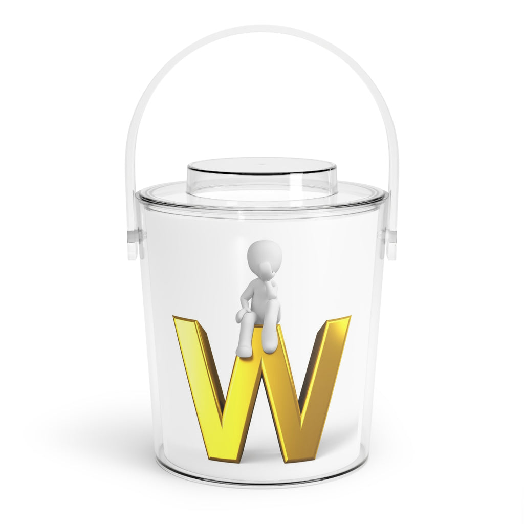Gold Letter W Monogram Ice Bucket with Tongs | Personalized Bar Accessory