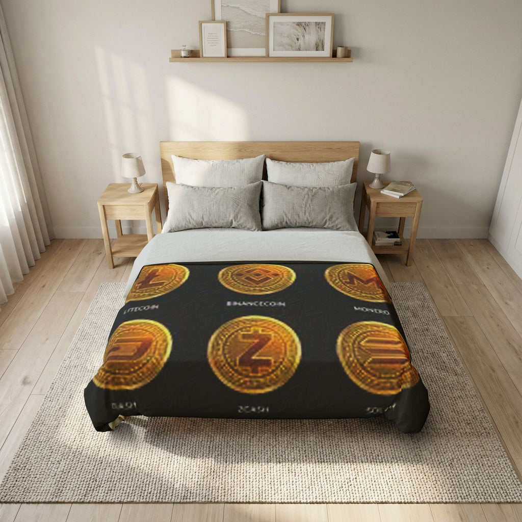 Cryptocurrency Coins Duvet Cover | Bitcoin Ethereum Ripple Litecoin Monero