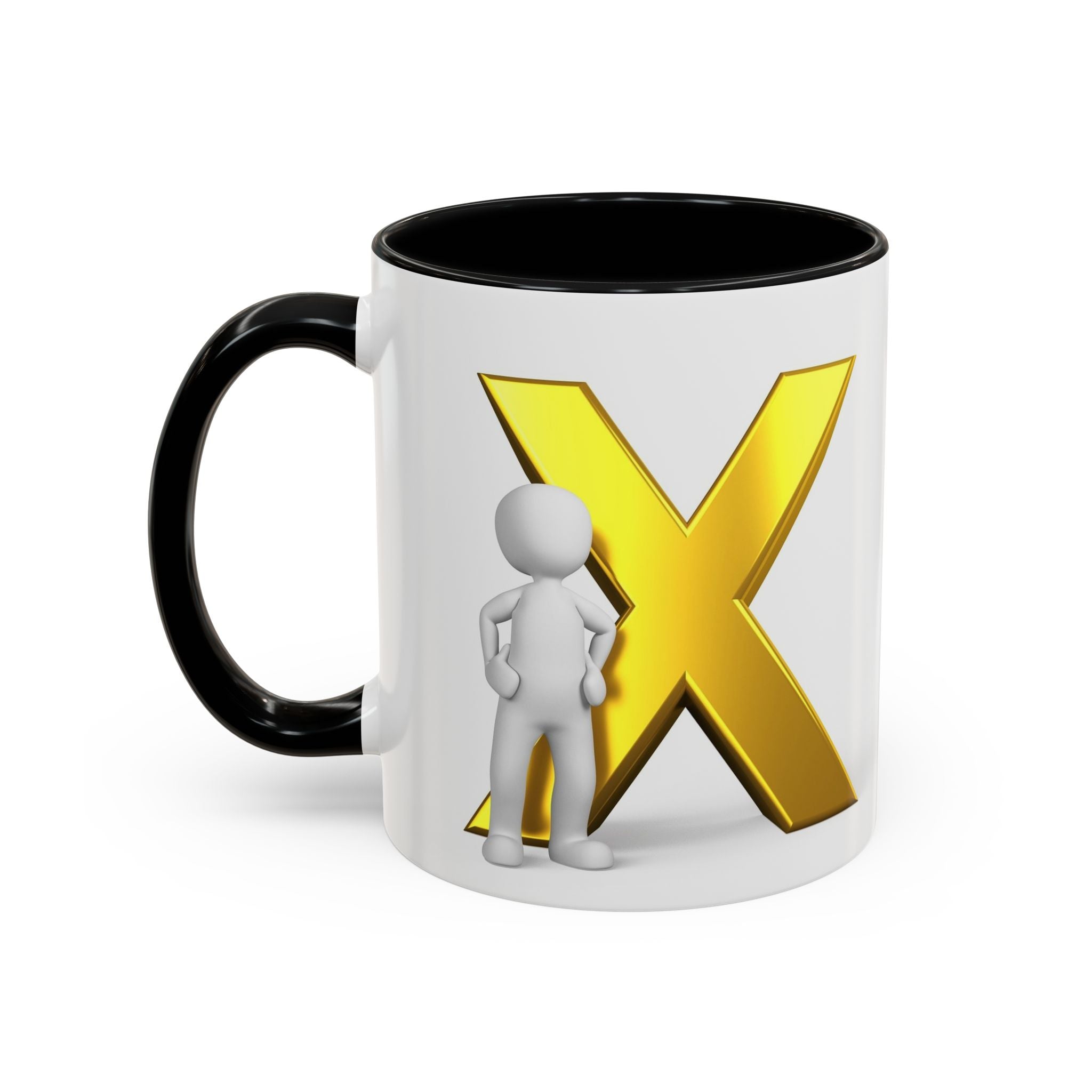 Mug à anse avec lettre X dorée et figurine 3D | Mug à café 11oz 15oz