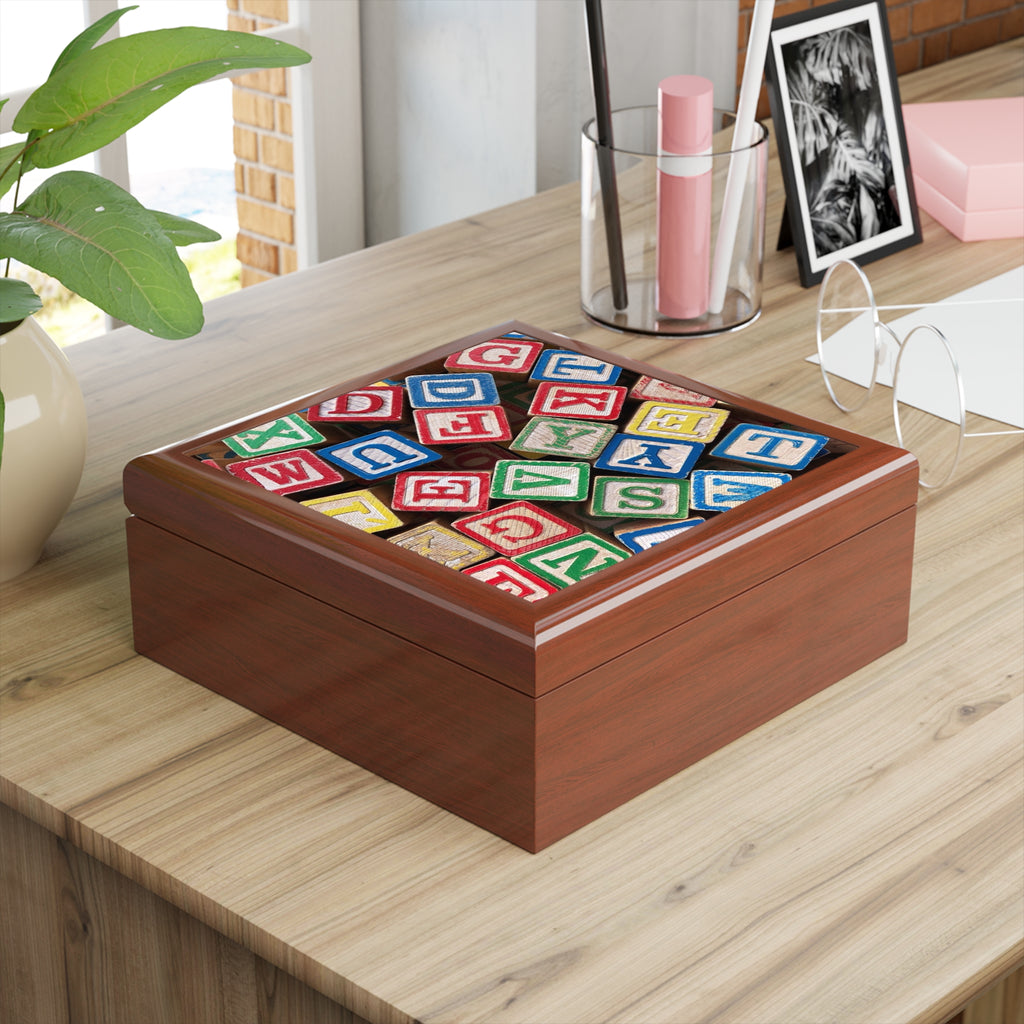Colorful Alphabet Blocks Jewelry Box | Wooden Keepsake Trinket Box