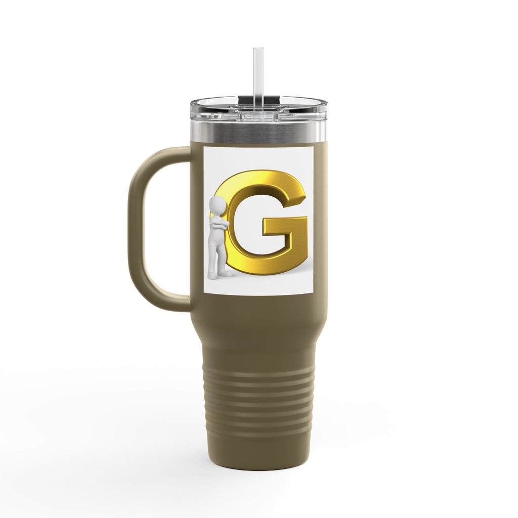 Gold 3D Letter G Initial Travel Mug 40oz | Insulated Tumbler