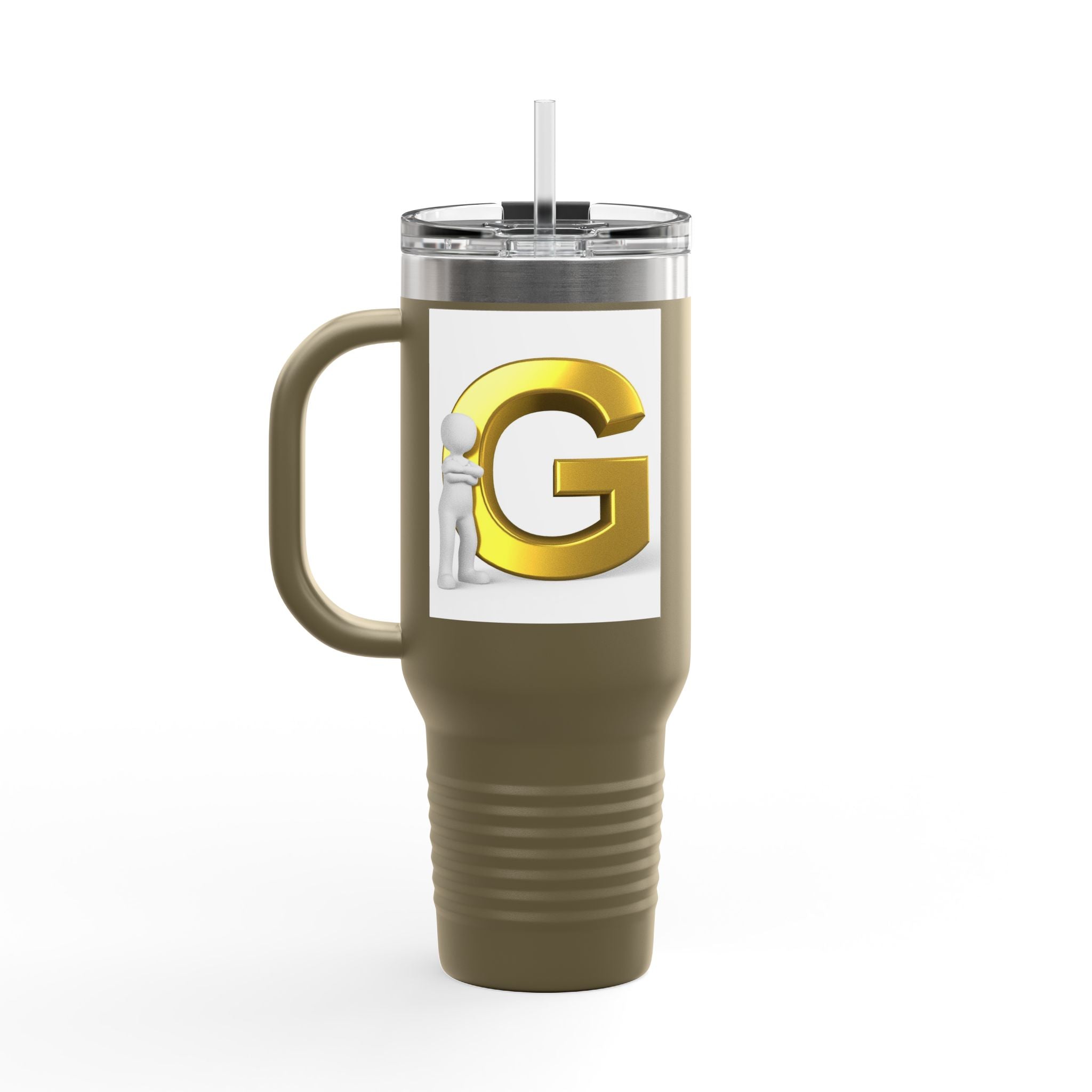 Gold 3D Letter G Initial Travel Mug 40oz | Insulated Tumbler