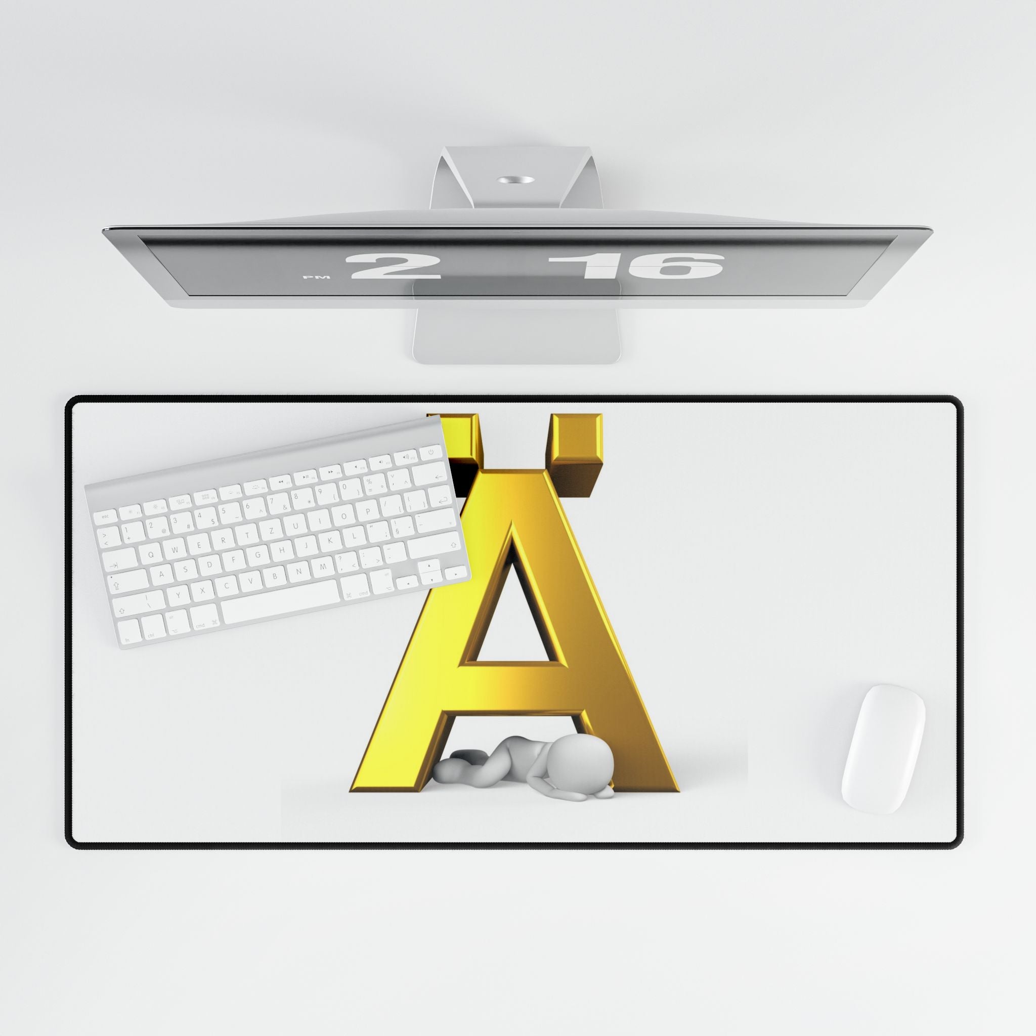 Gold Ä Letter Design Desk Mat | Typographic Keyboard Mouse Pad