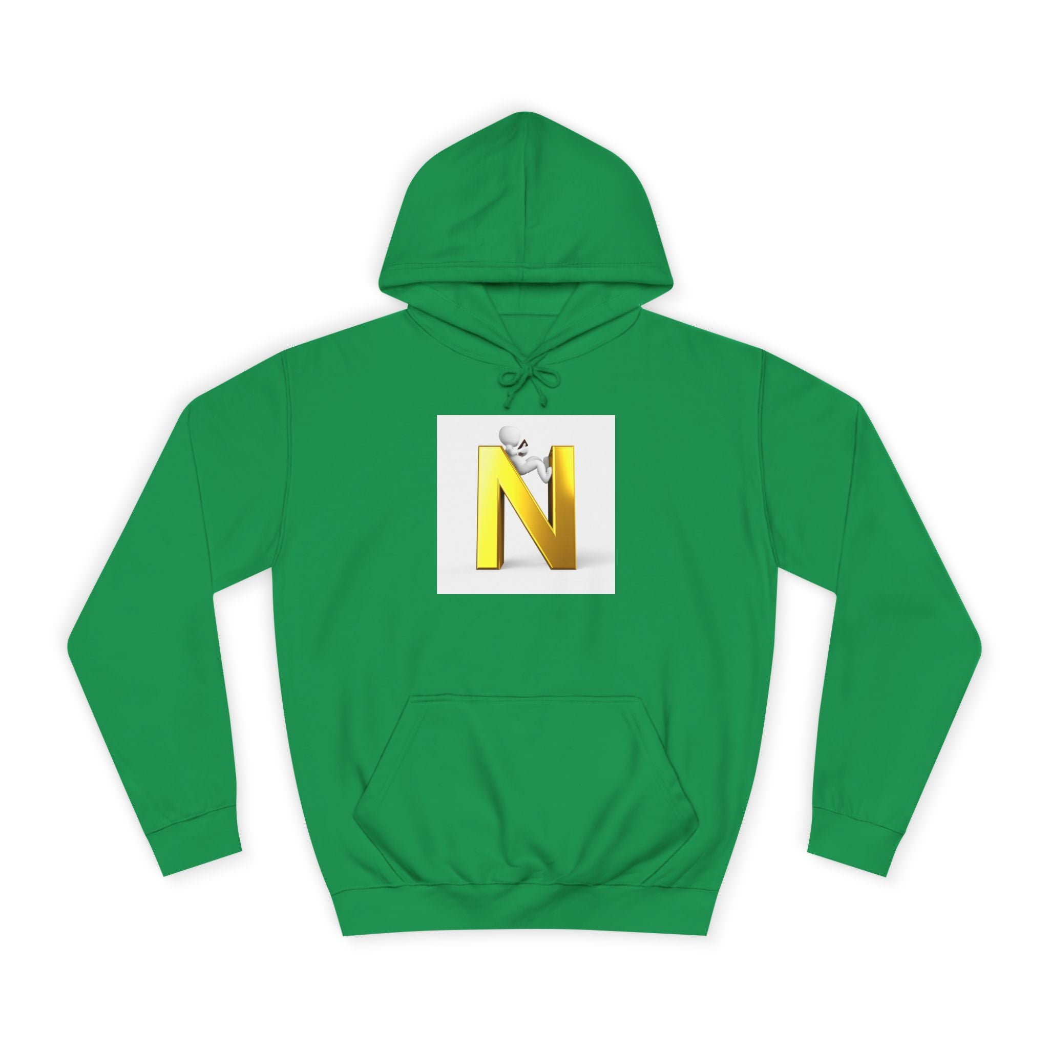 Gold 3D Letter N with Climbing Figure Hoodie | Initial Monogram Pullover