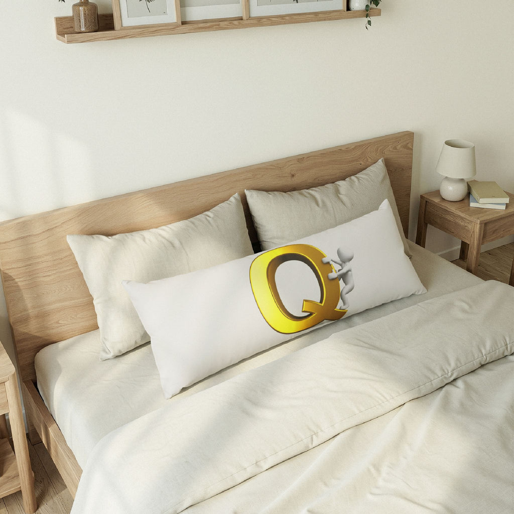 Gold Letter Q with Climbing Figure Body Pillow | Monogram Initial Pillow