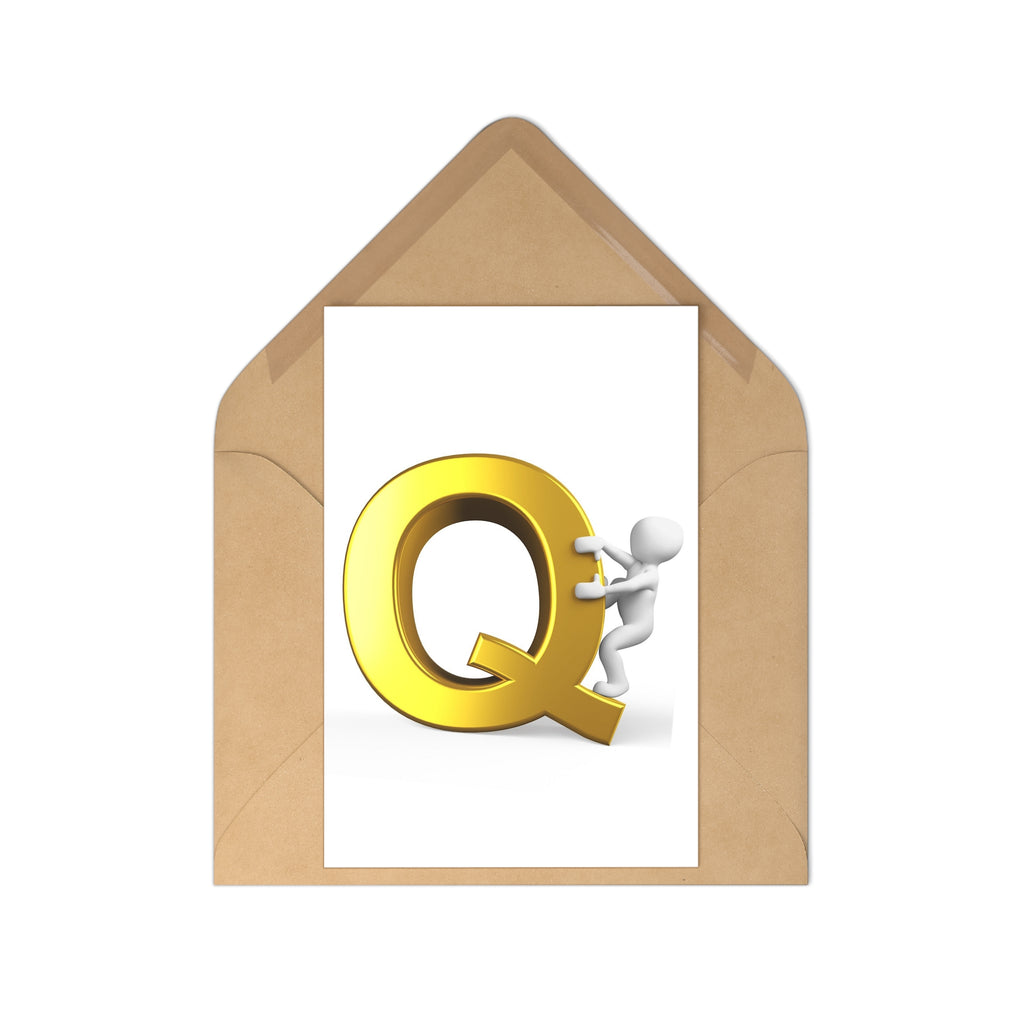 Golden Letter Q Postcards | Alphabet Initial Note Cards, 7 Pack