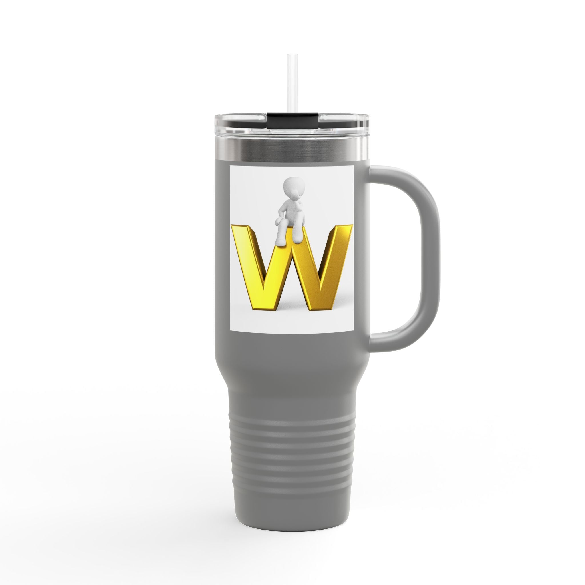 3D Gold Letter W with Figure Travel Mug | Insulated 40oz Tumbler