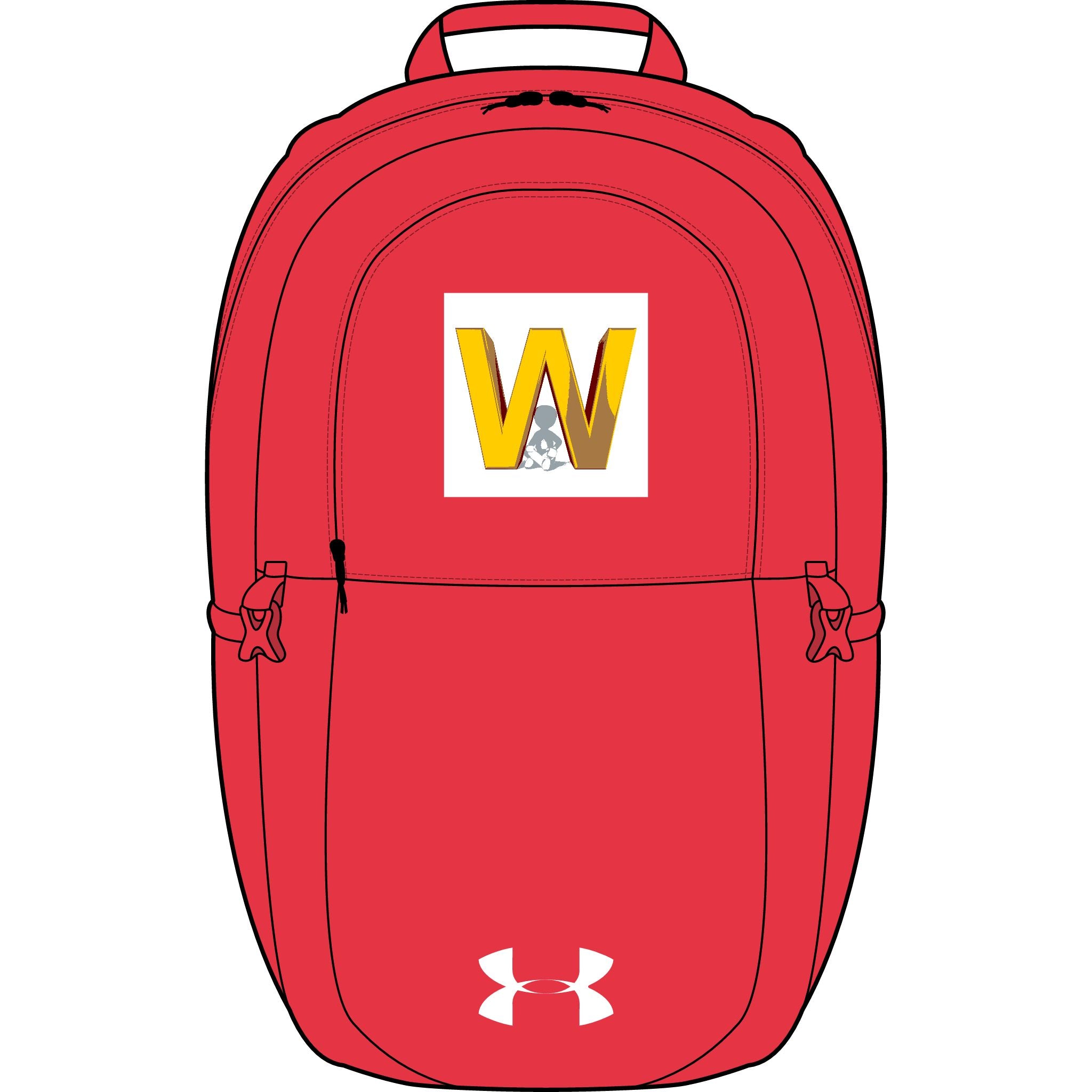 Goldener Rucksack mit W-Buchstaben und Berg-Aufnäher | Bestickt