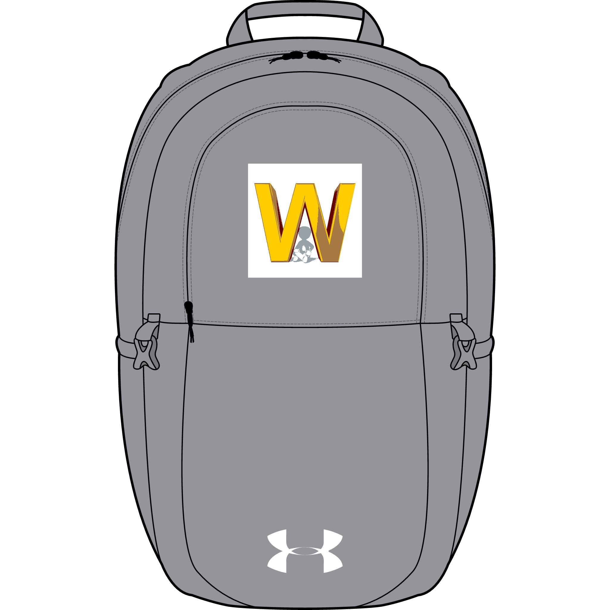 Goldener Rucksack mit W-Buchstaben und Berg-Aufnäher | Bestickt