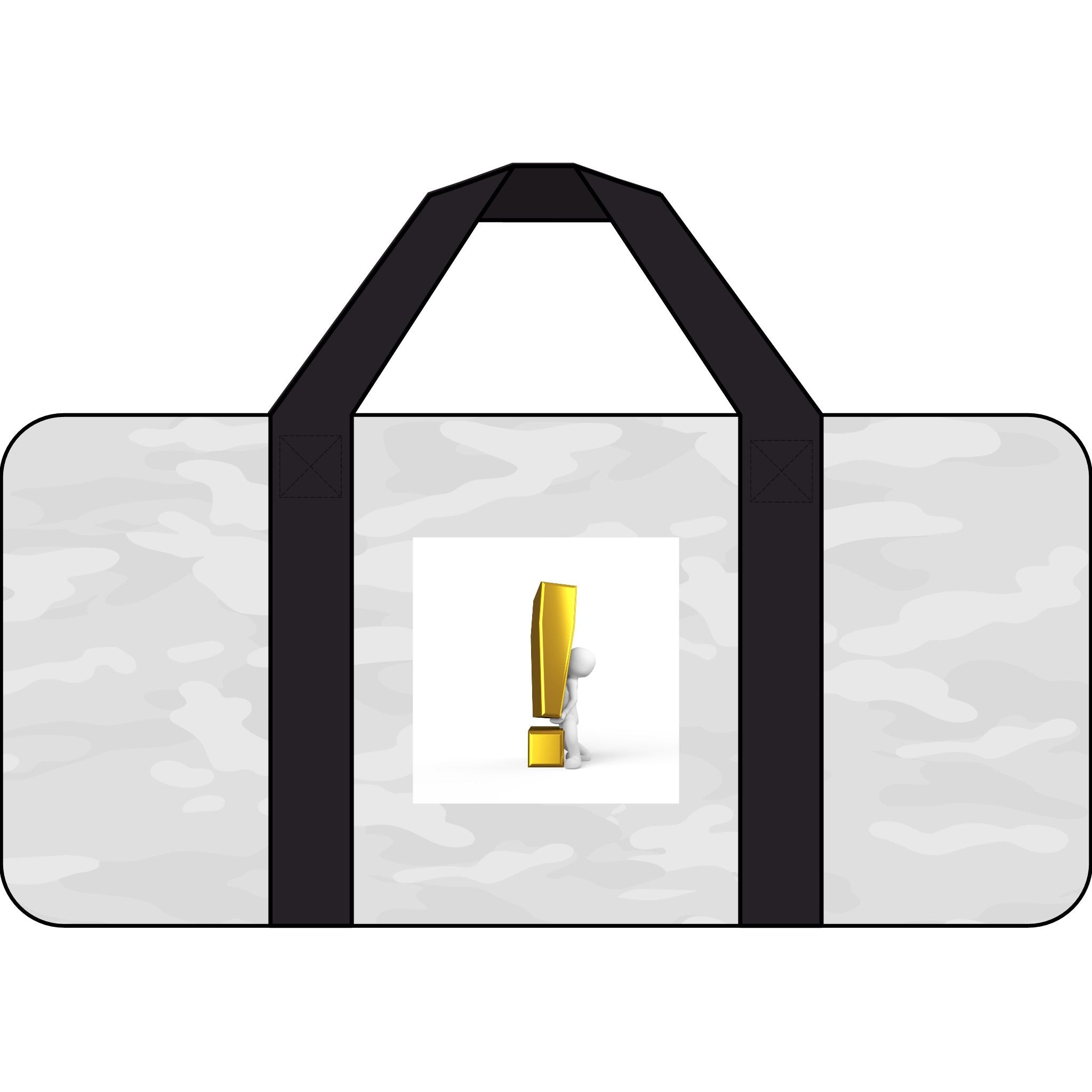 3D Gold Exclamation Mark Artwork Duffel Bag | Checker or Camo Strap Options