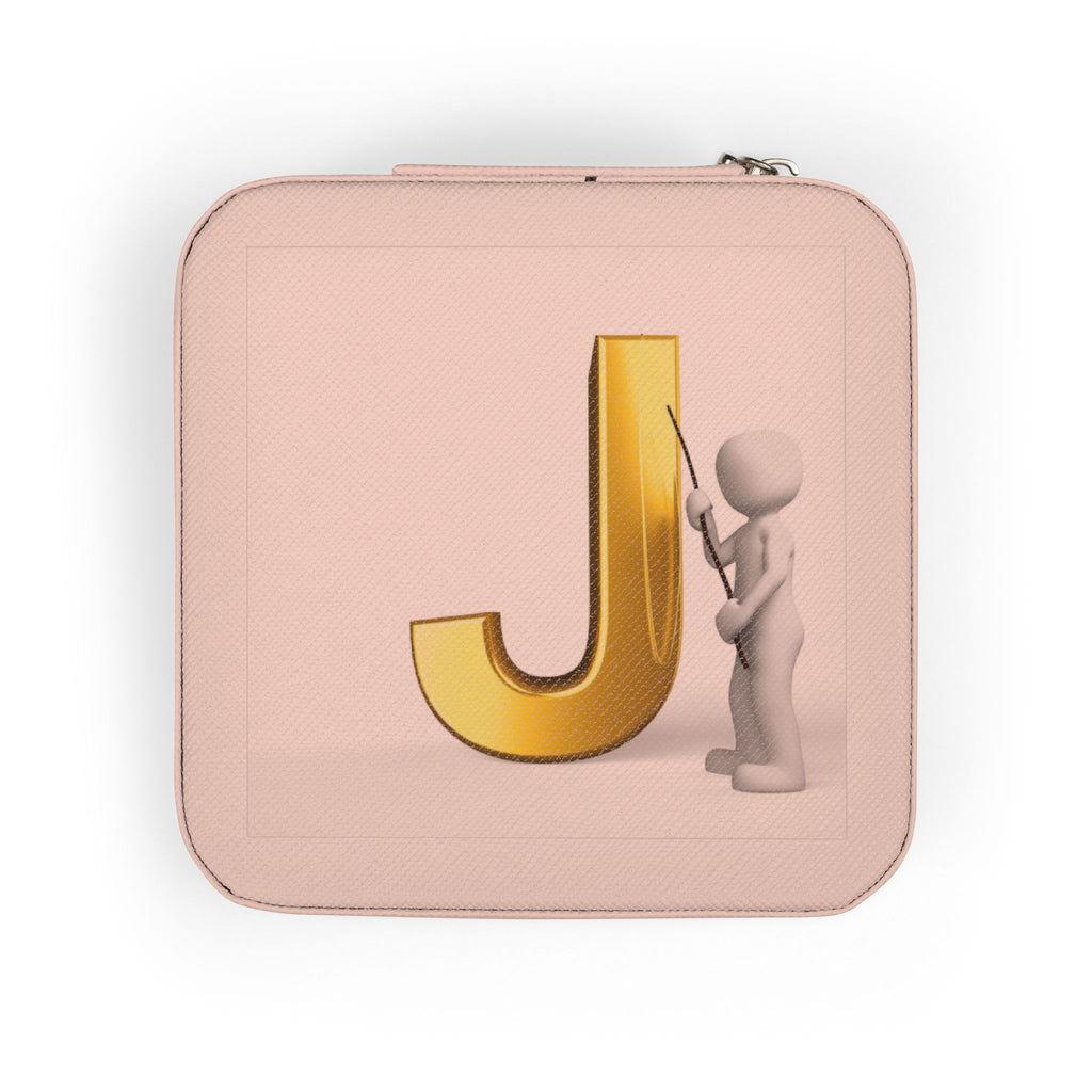 Gold Letter J Monogram Jewelry Travel Case | Compact Square Travel Jewelry Box