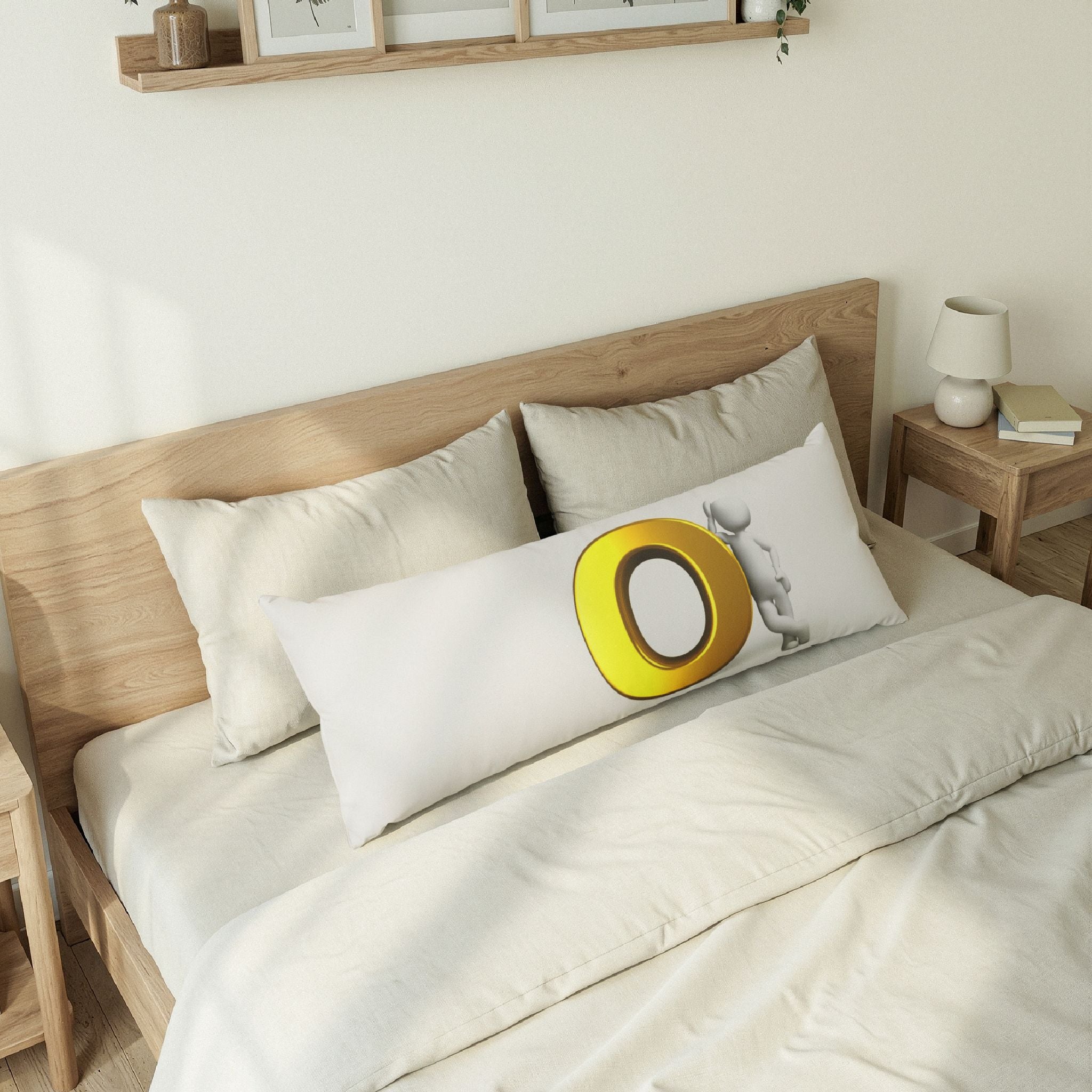 3D Gold Letter O with Leaning Figure Body Pillow | Alphabet Initial Pillowcase