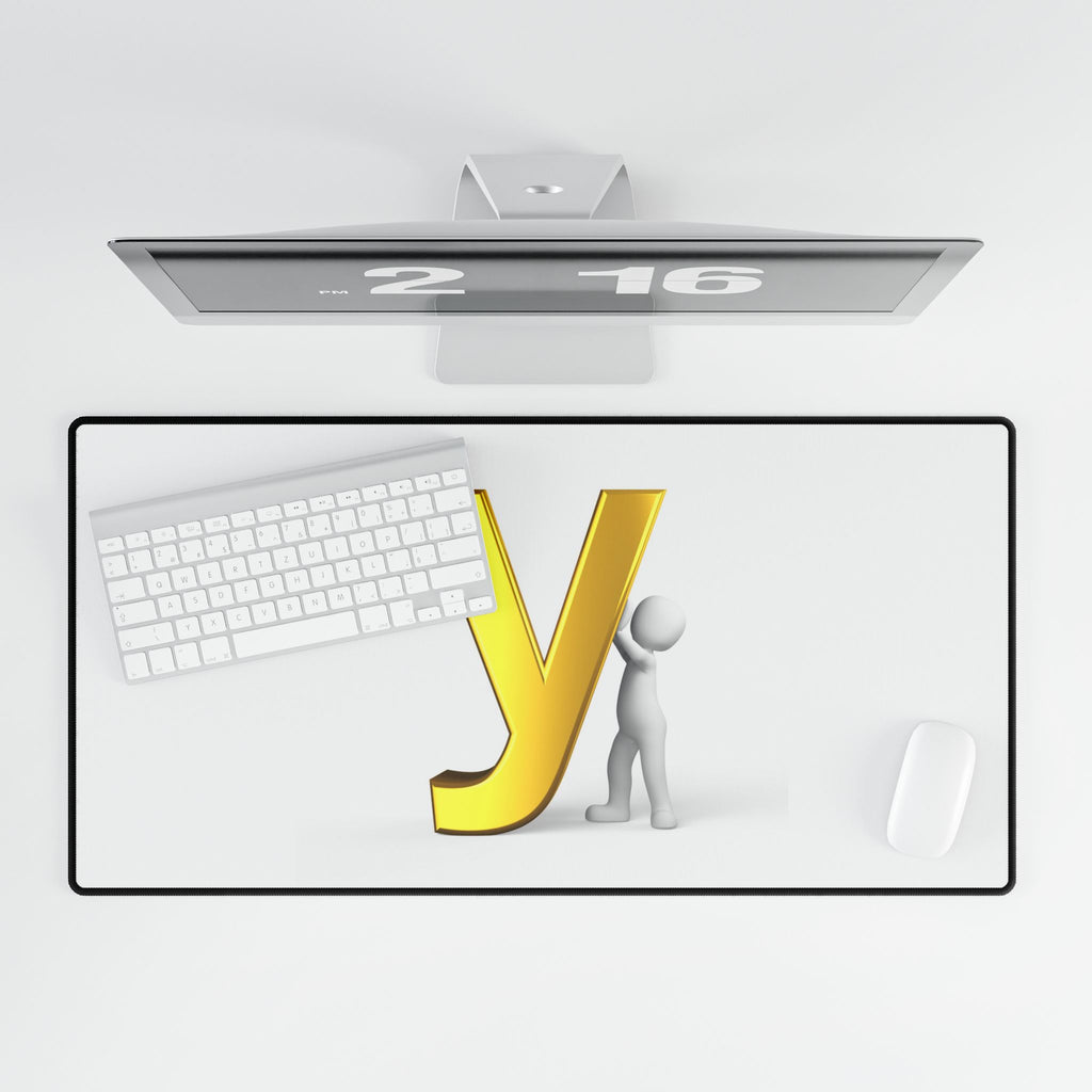 Yellow 3D Letter Y with Stick Figure Desk Mat