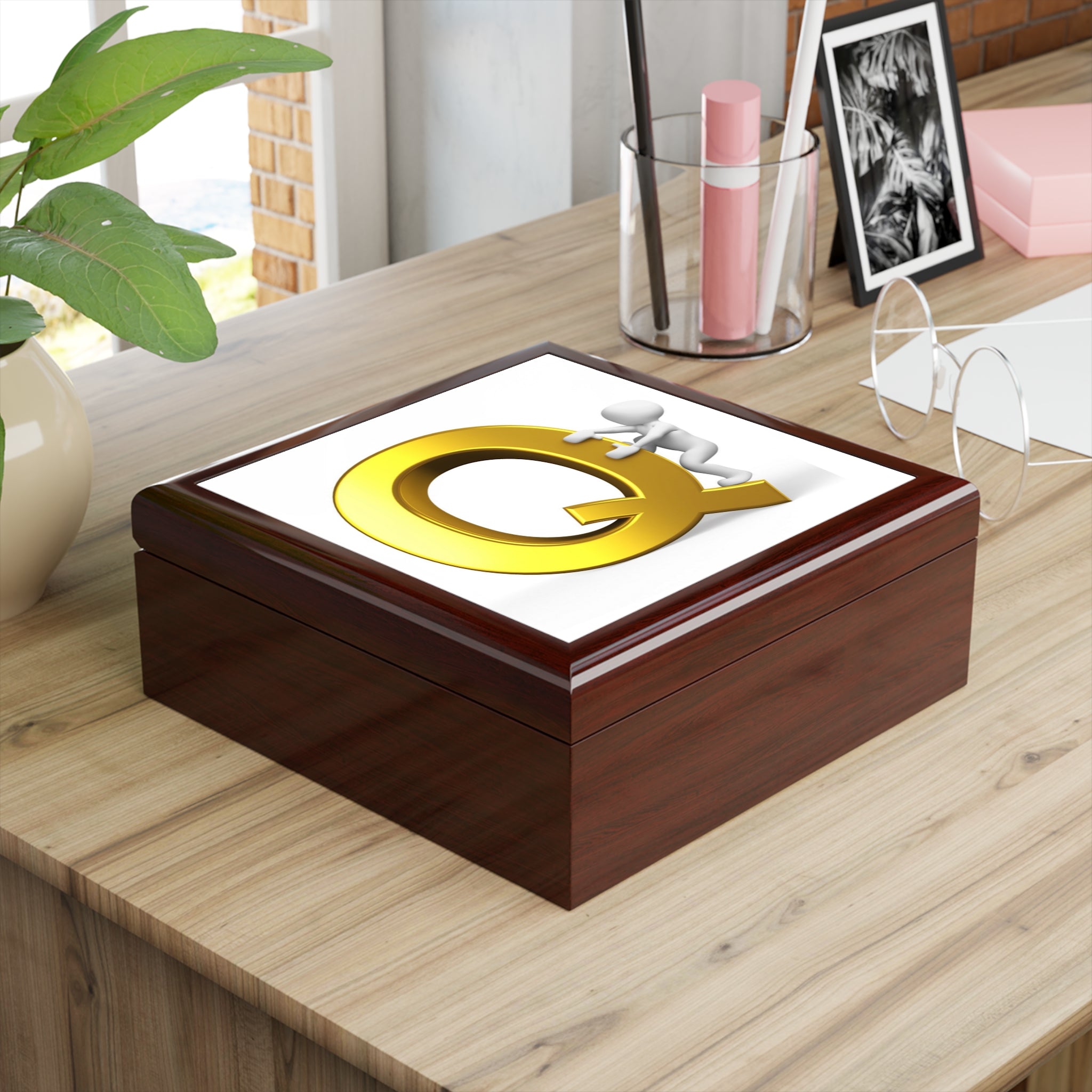 Gold Letter Q Monogram Jewelry Box | Initial Keepsake Storage