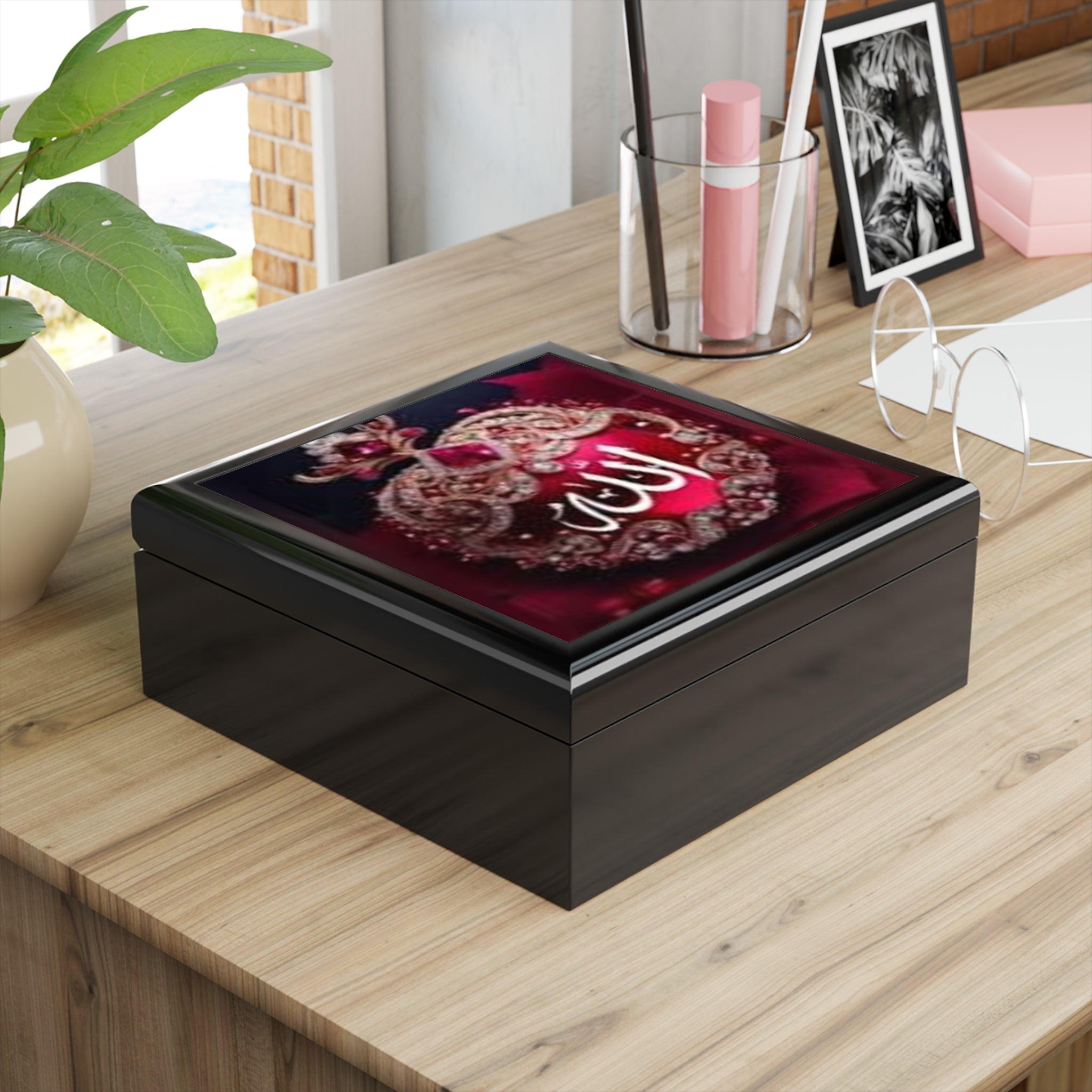 Allah Calligraphy Heart Jewelry Box | Islamic Script Trinket Box