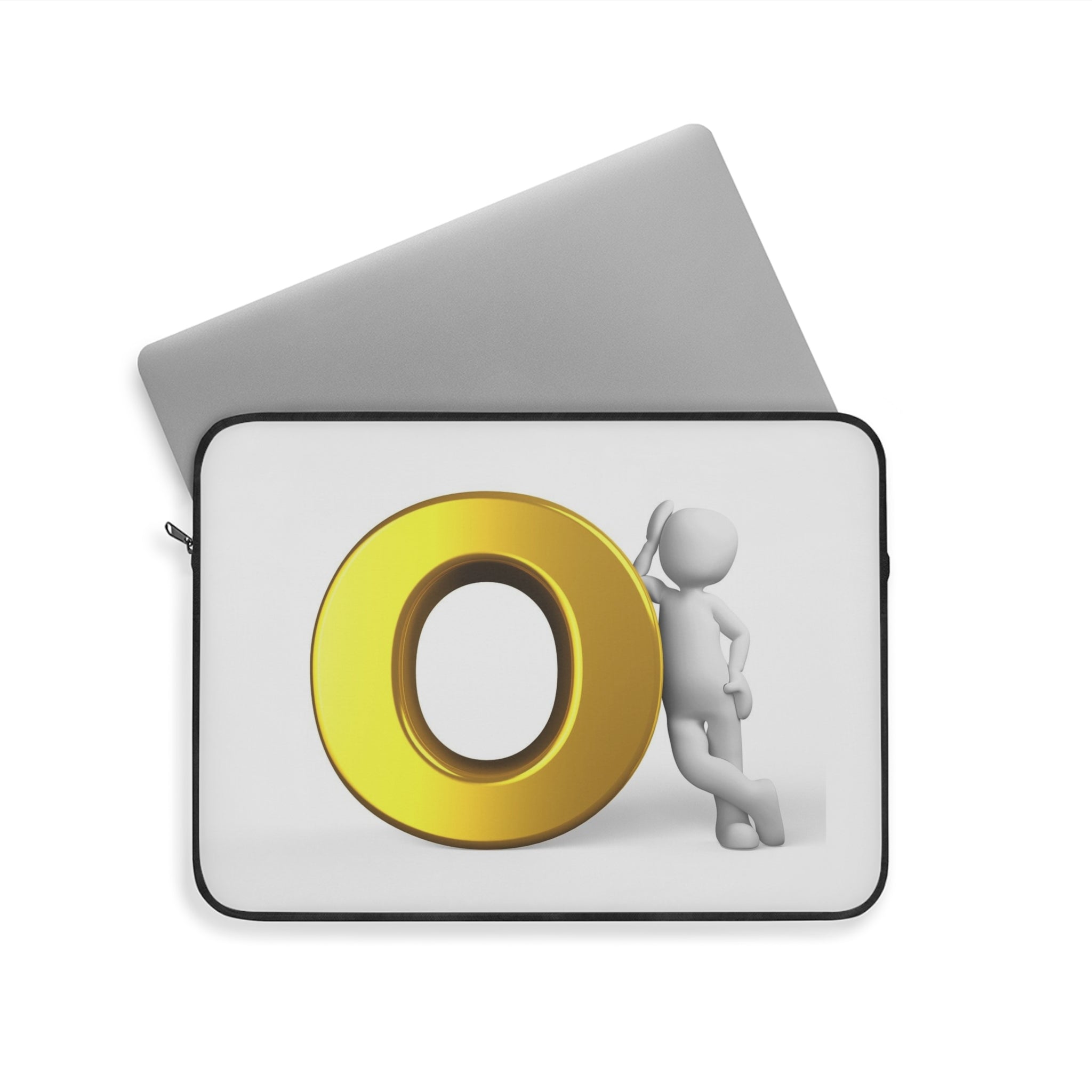 3D Gold Letter O with Leaning Figurine Laptop Sleeve | Initial O
