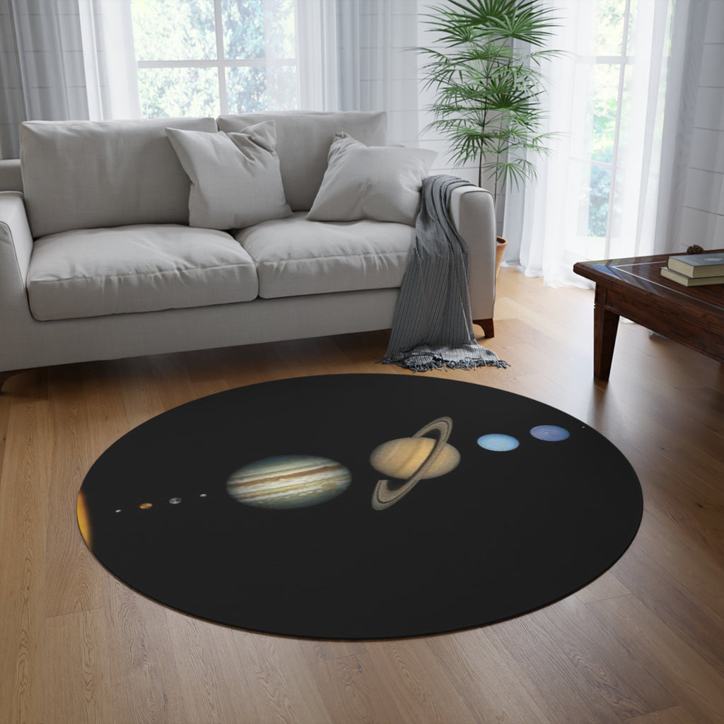 Solar System Planets Round Rug | Space Illustration Planetary Lineup