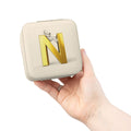 Gold Monogram N Jewelry Travel Case | Compact Square Organizer