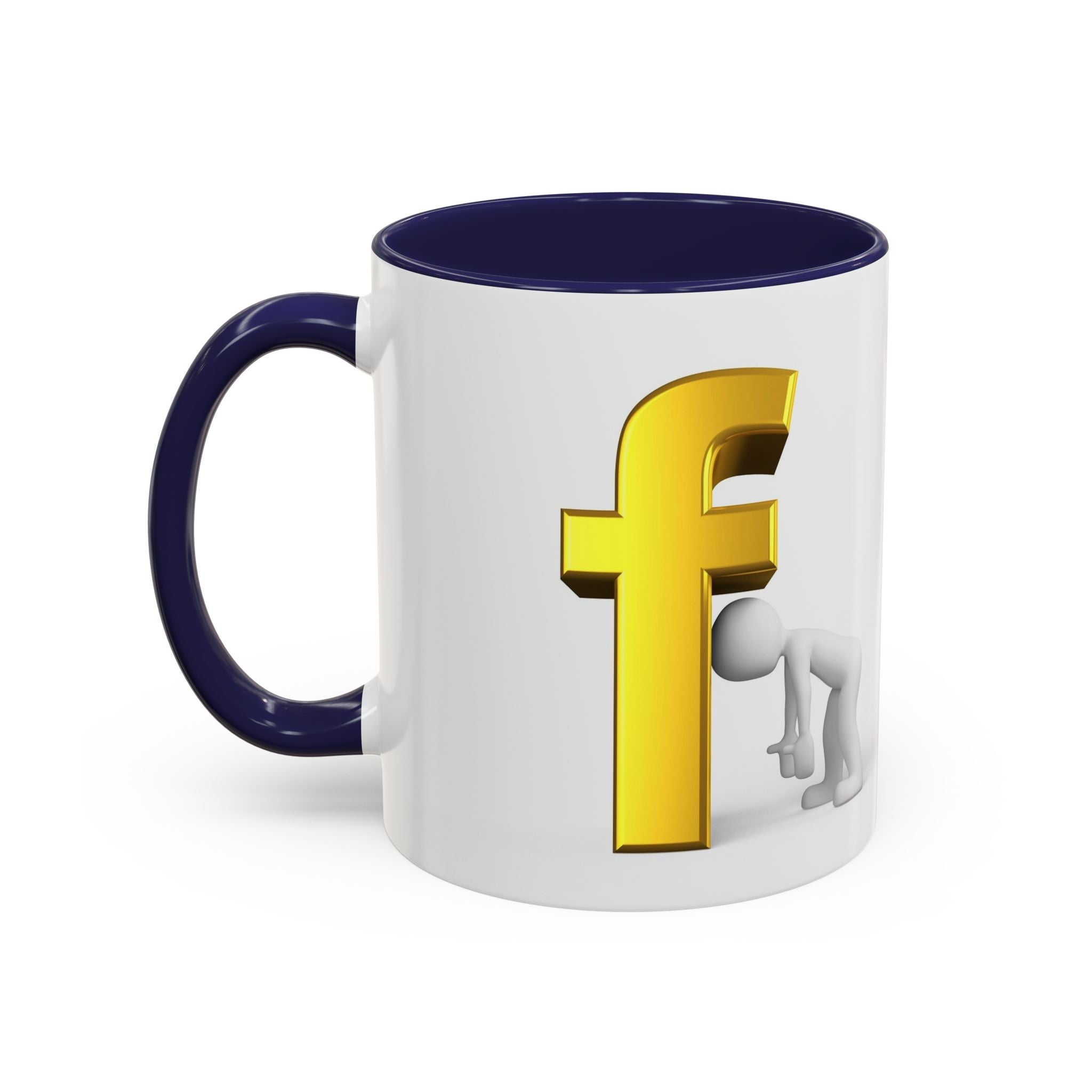 3D Tiny Figure Leaning on Gold Letter F Mug | Accent Coffee Mug