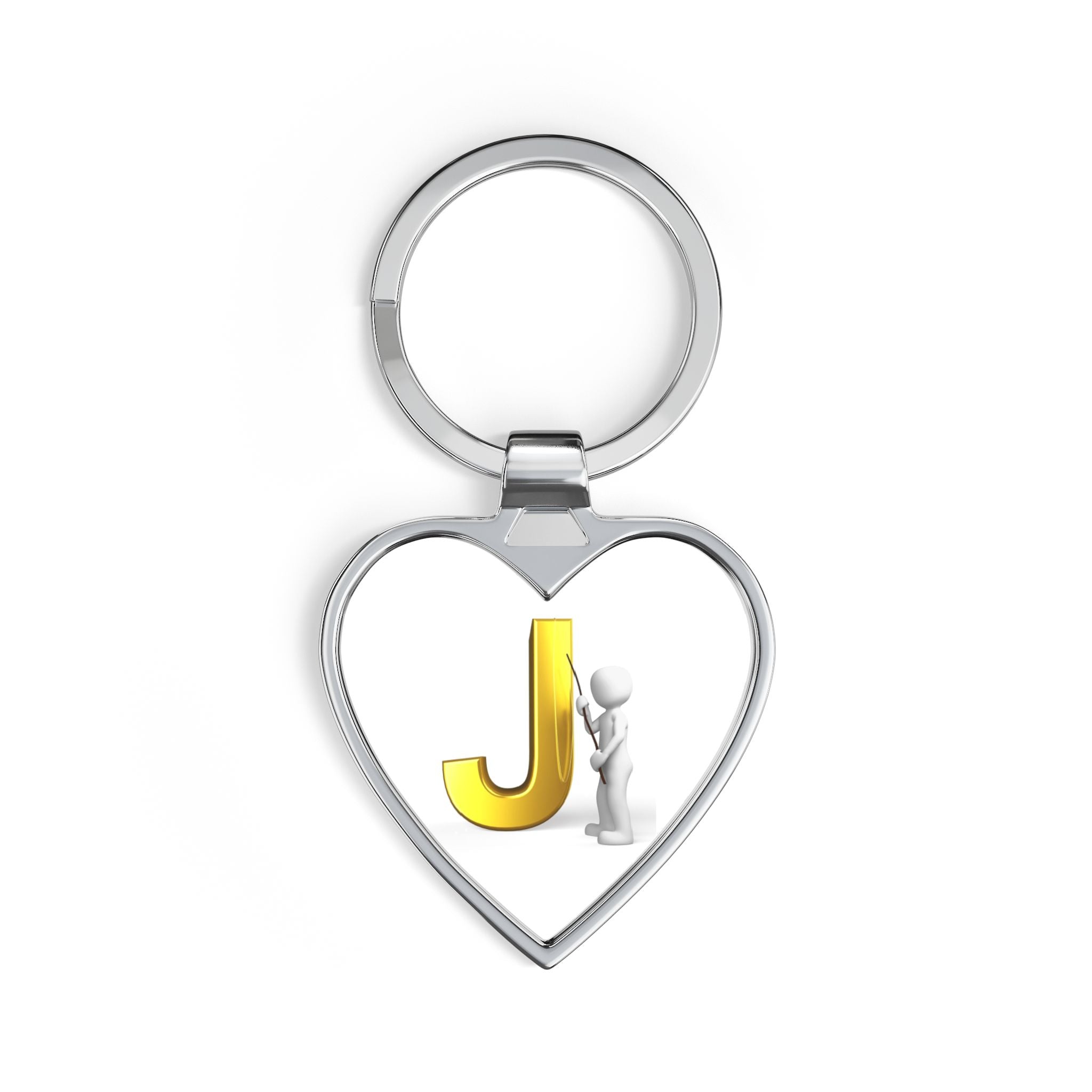Yellow 3D Letter J with Figure Heart Keychain