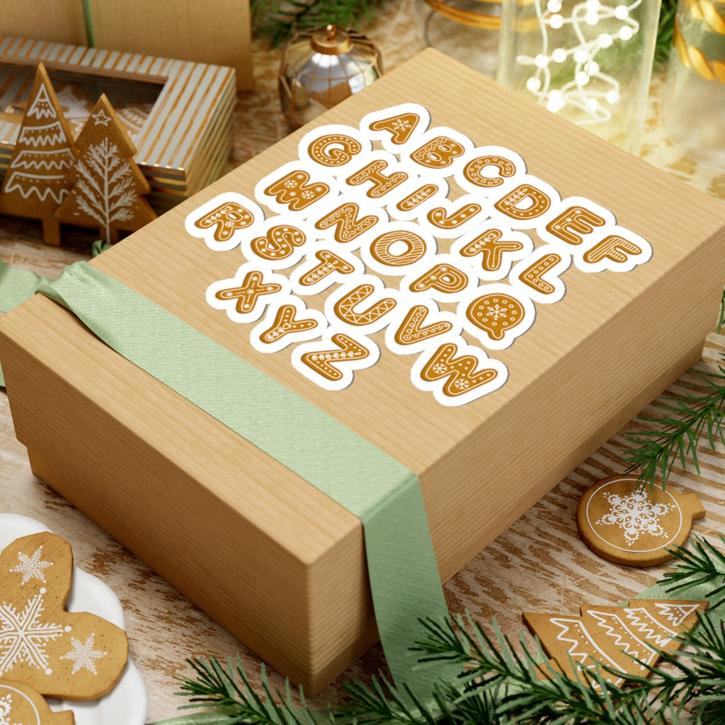Gingerbread Alphabet Stickers Kiss-Cut Sticker Sheet | Cookie Letter Decals