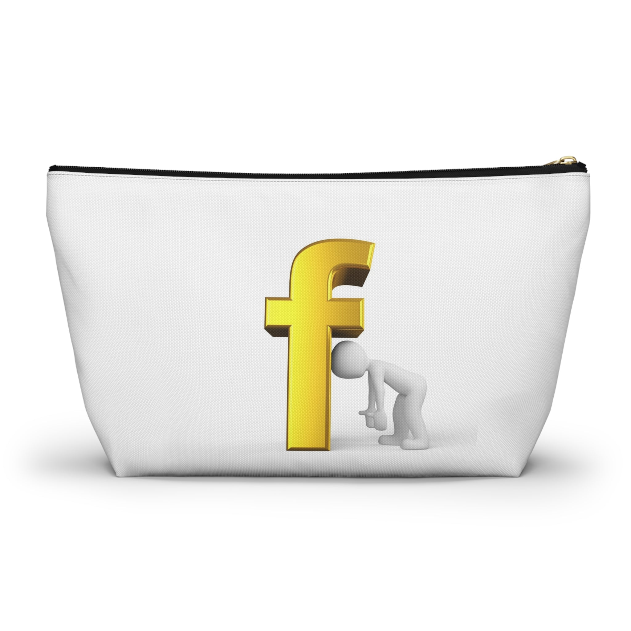 Gold Letter F with Figure Accessory Pouch | Monogram Cosmetic Bag