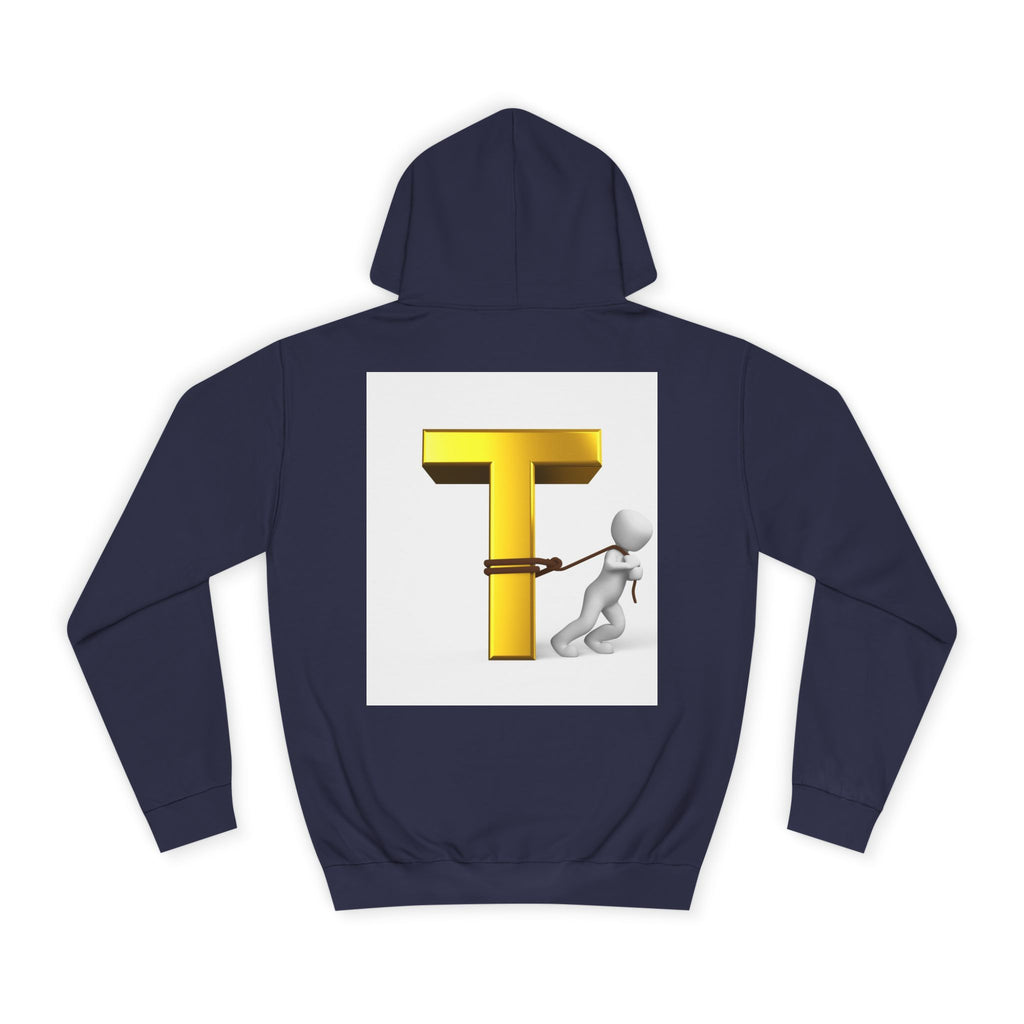 Letter T Mascot Pulling Block T Hoodie | Monogram Initial T Sweatshirt
