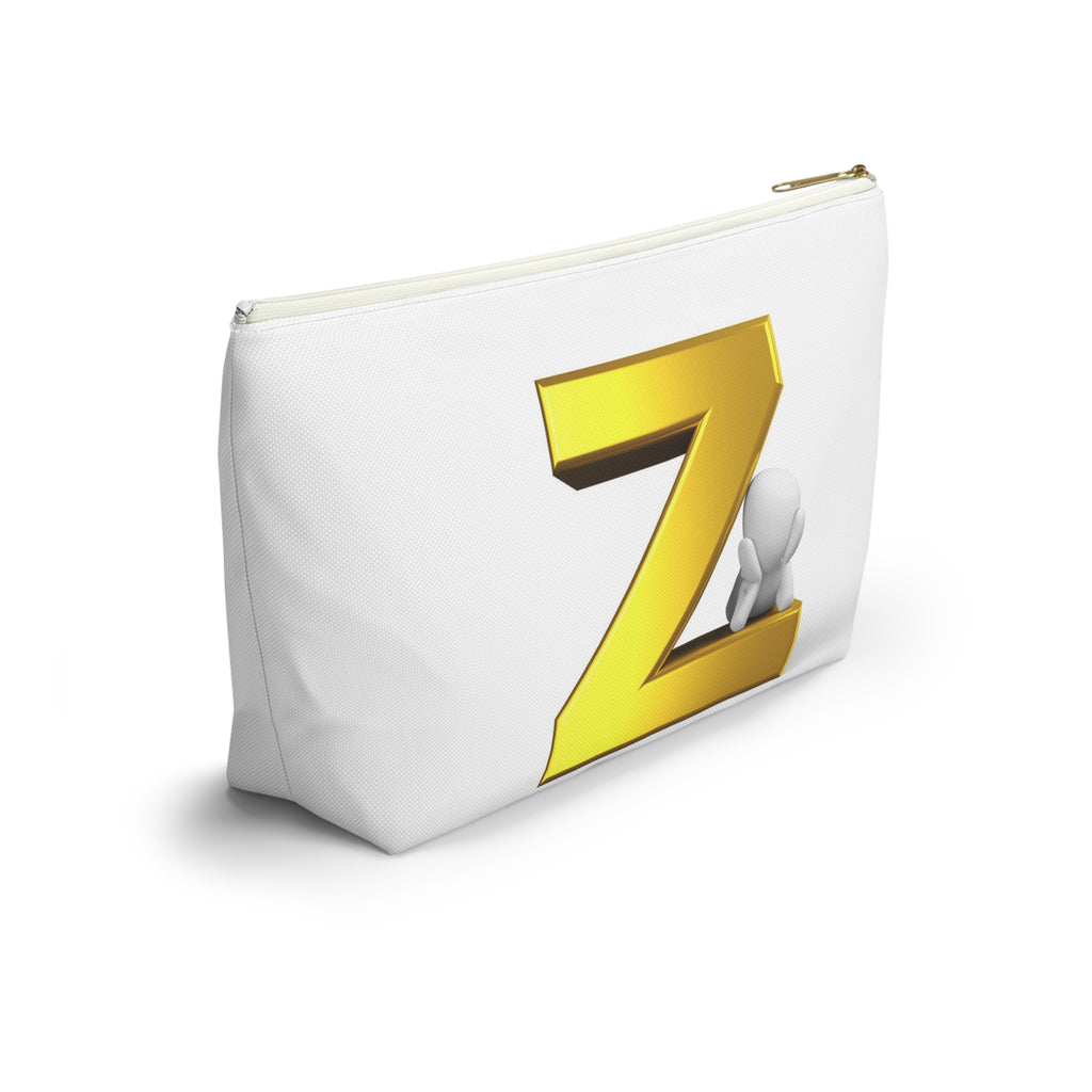 Gold Letter Z with 3D Character Accessory Pouch | Z Initial Makeup Bag