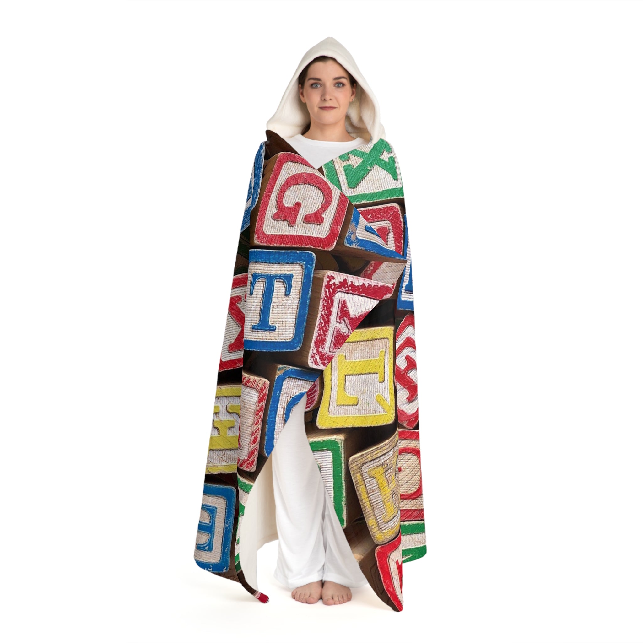 Vintage Wooden Alphabet Blocks Hooded Blanket