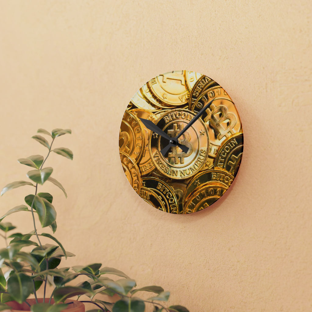 Bitcoin Coin Stack Acrylic Wall Clock | Cryptocurrency Decor