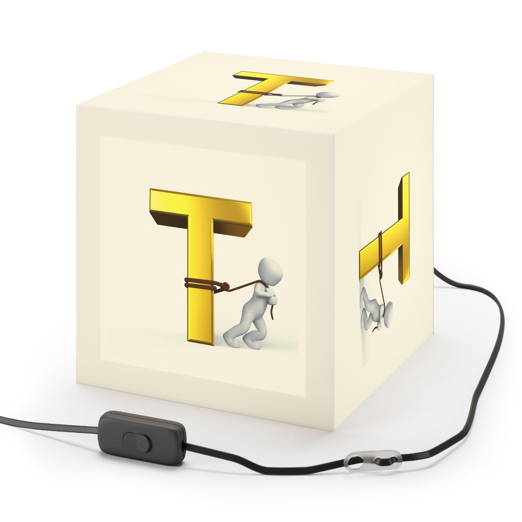 3D Gold Letter T with Figure Light Cube Lamp | Personalized Initial Decor