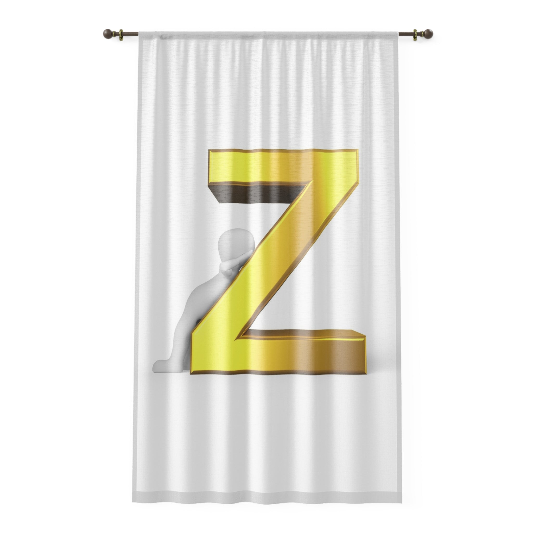 Gold Letter Z Window Curtain | Monogram Initial Sheer Curtain
