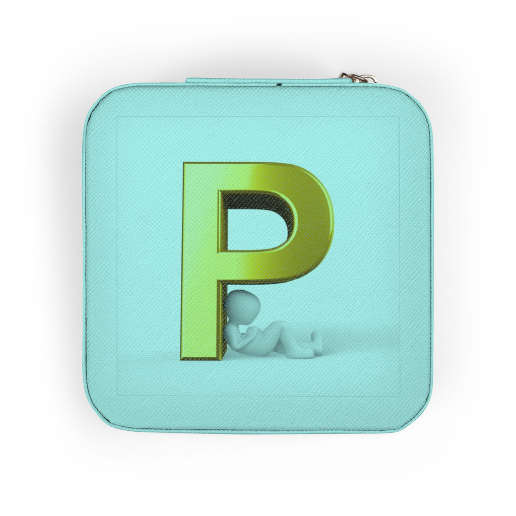 Gold Letter P Monogram Jewelry Travel Case | Compact Pink Square Organizer