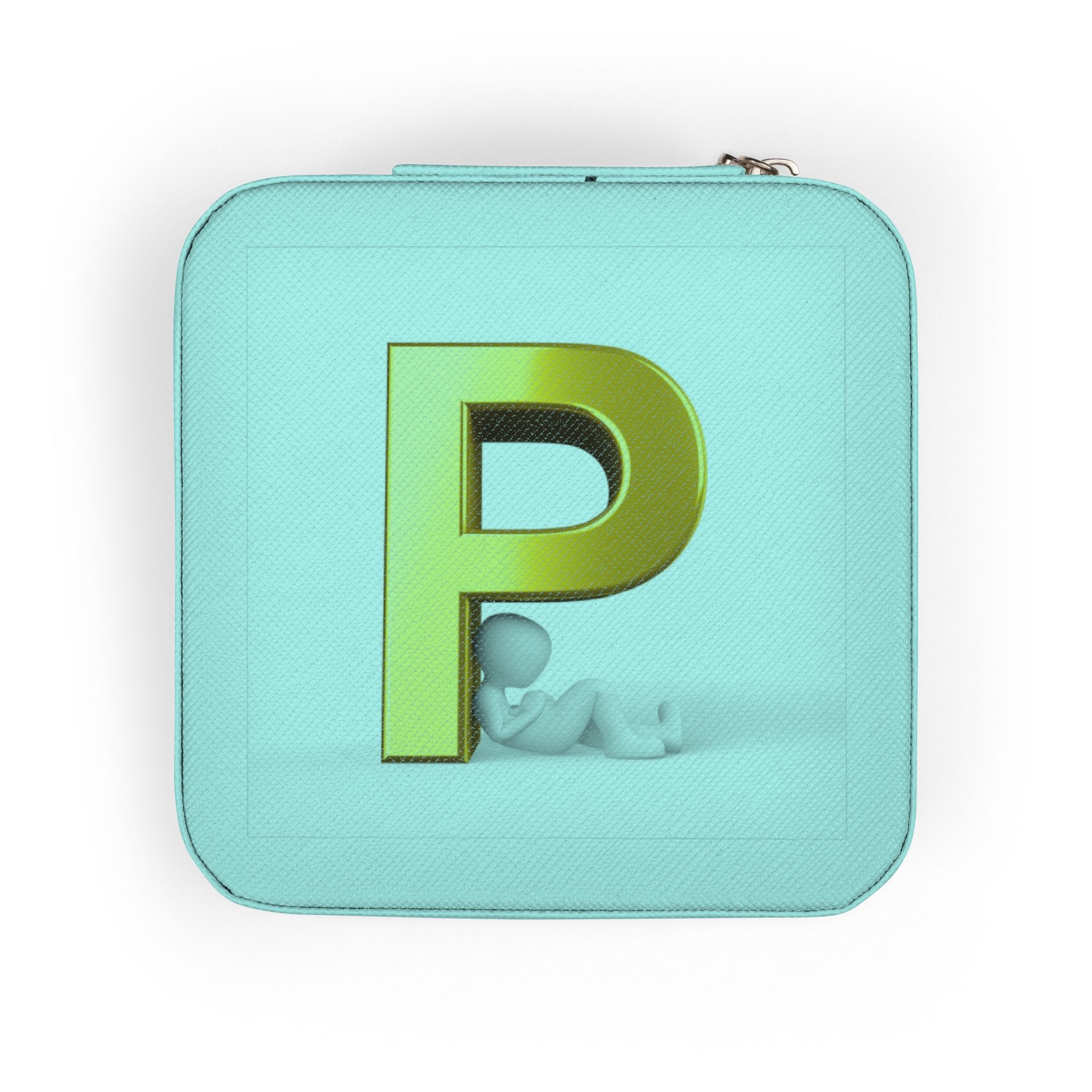 Gold Letter P Monogram Jewelry Travel Case | Compact Pink Square Organizer