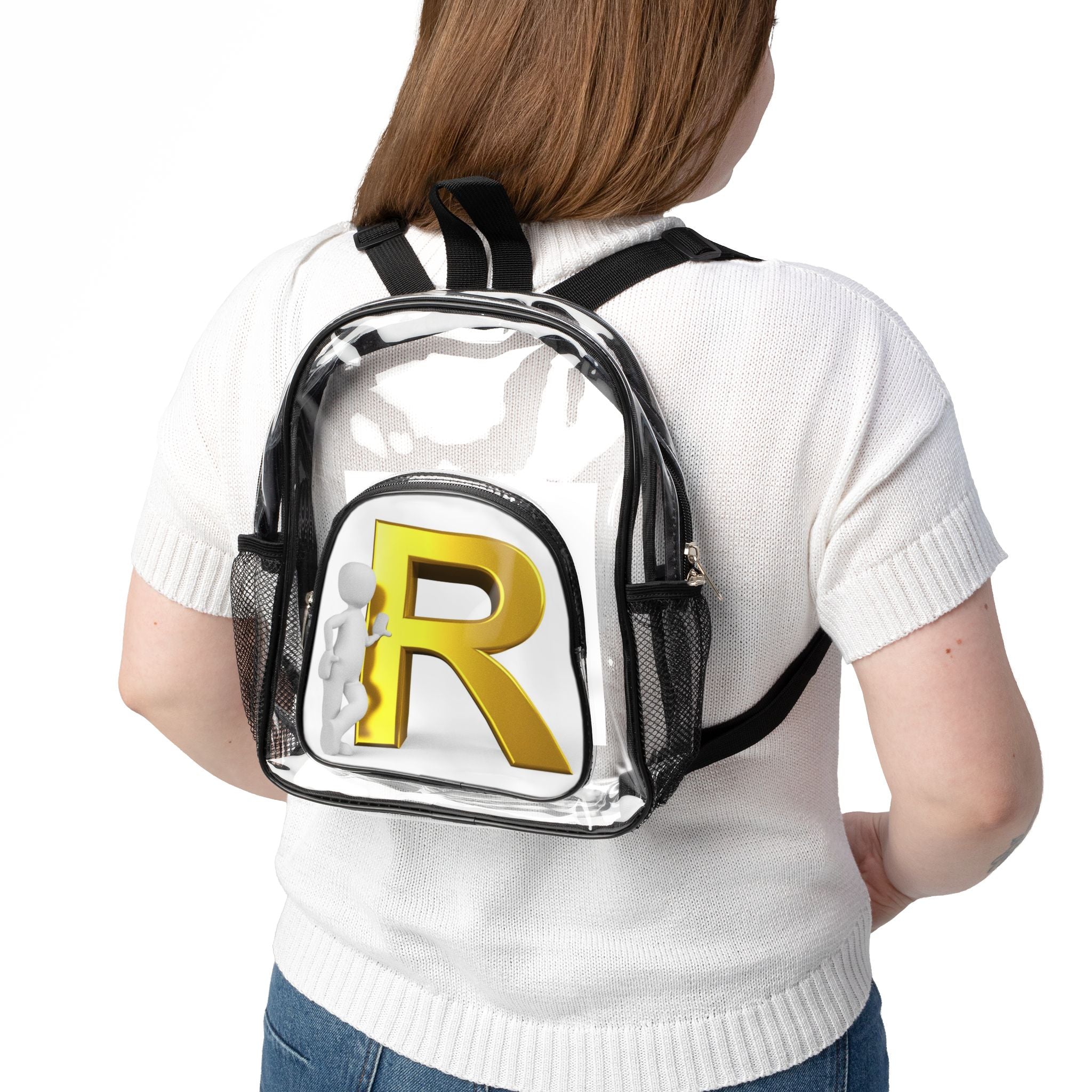 Gold Letter R Monogram Clear Stadium Backpack | Transparent School Bag