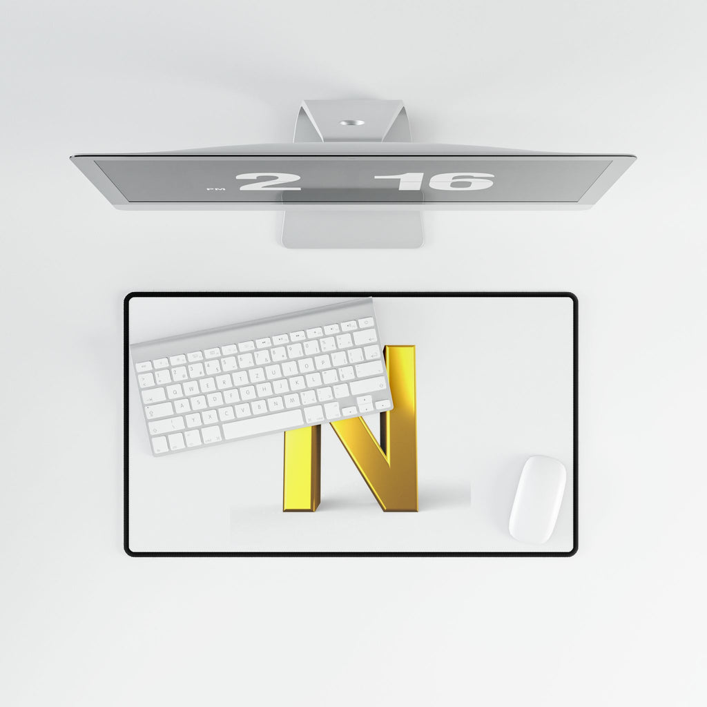 Gold Letter N with Climber Desk Mat | Monogram Mousepad Deskpad