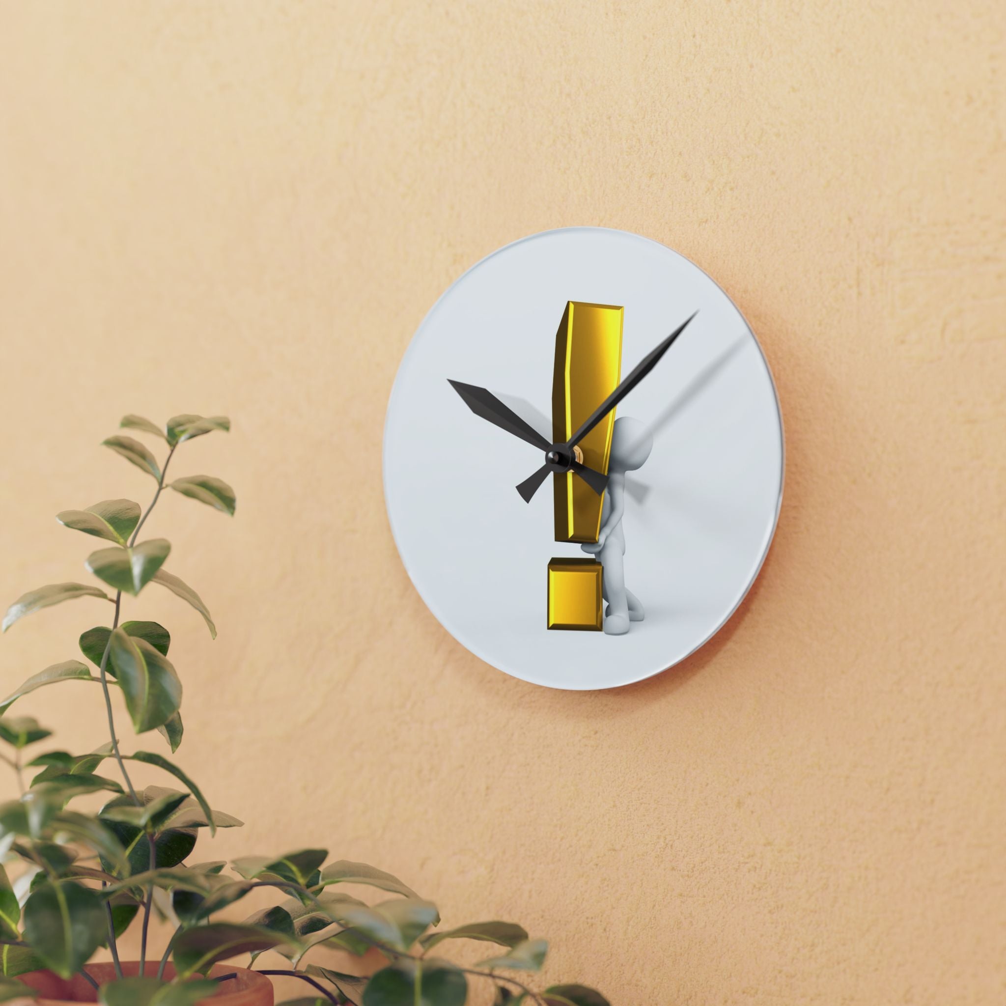 Gold Exclamation Mark Acrylic Wall Clock | Modern Accent, Minimalist Decor
