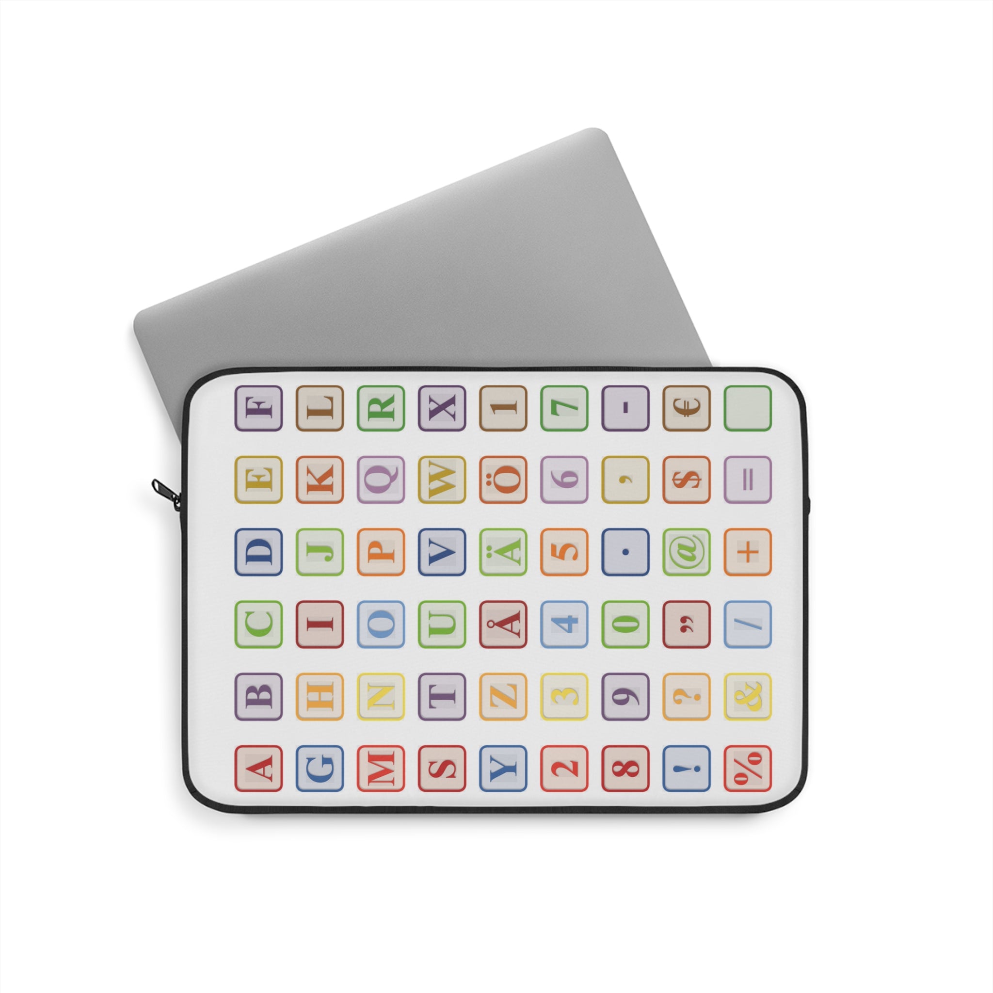 Housse d'ordinateur portable avec touches de clavier colorées | Motif de lettres de machine à écrire rétro