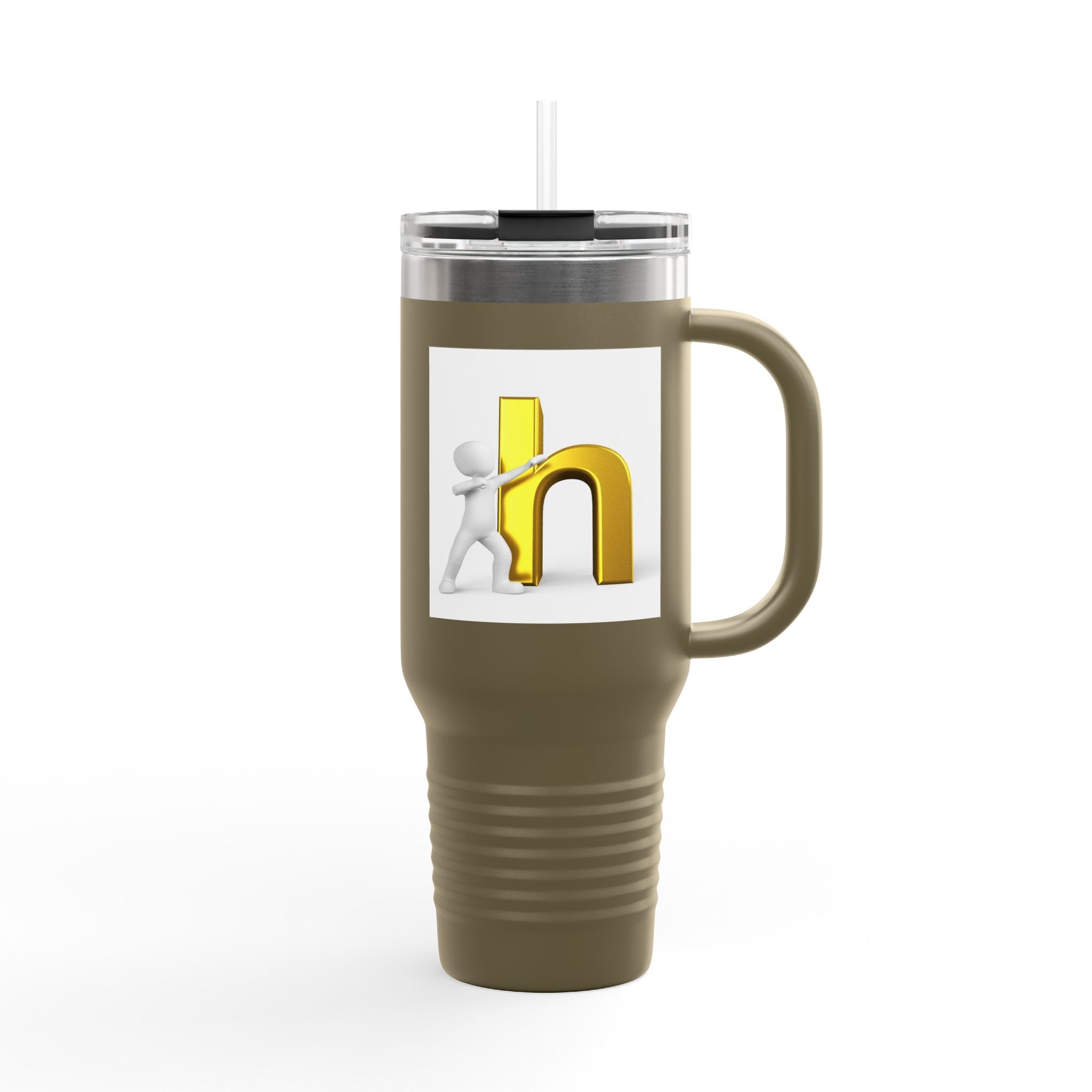 3D Gold Letter H with Figure | Travel Mug