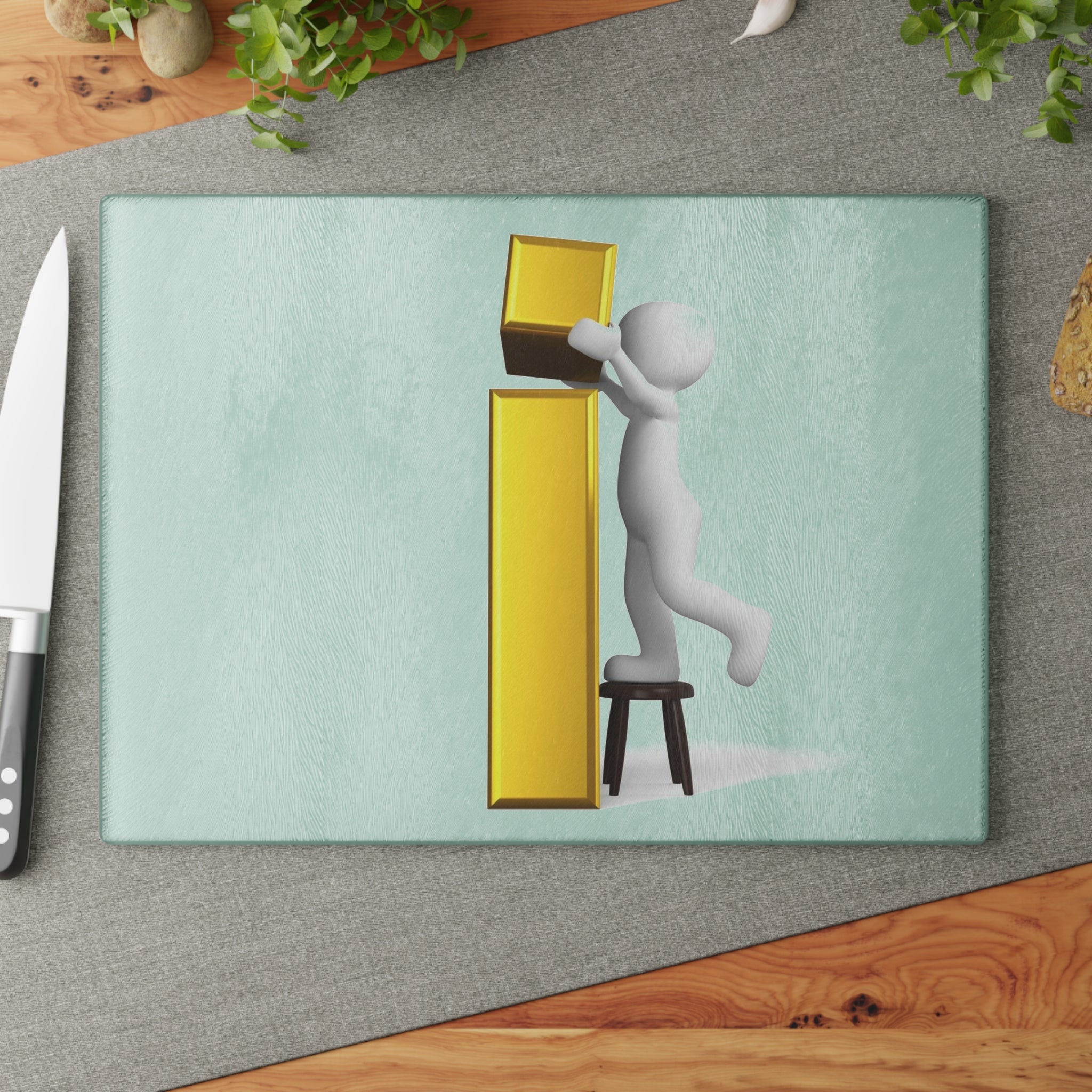 3D Character Stacking Gold Letter I Glass Cutting Board | Alphabet Kitchen Decor