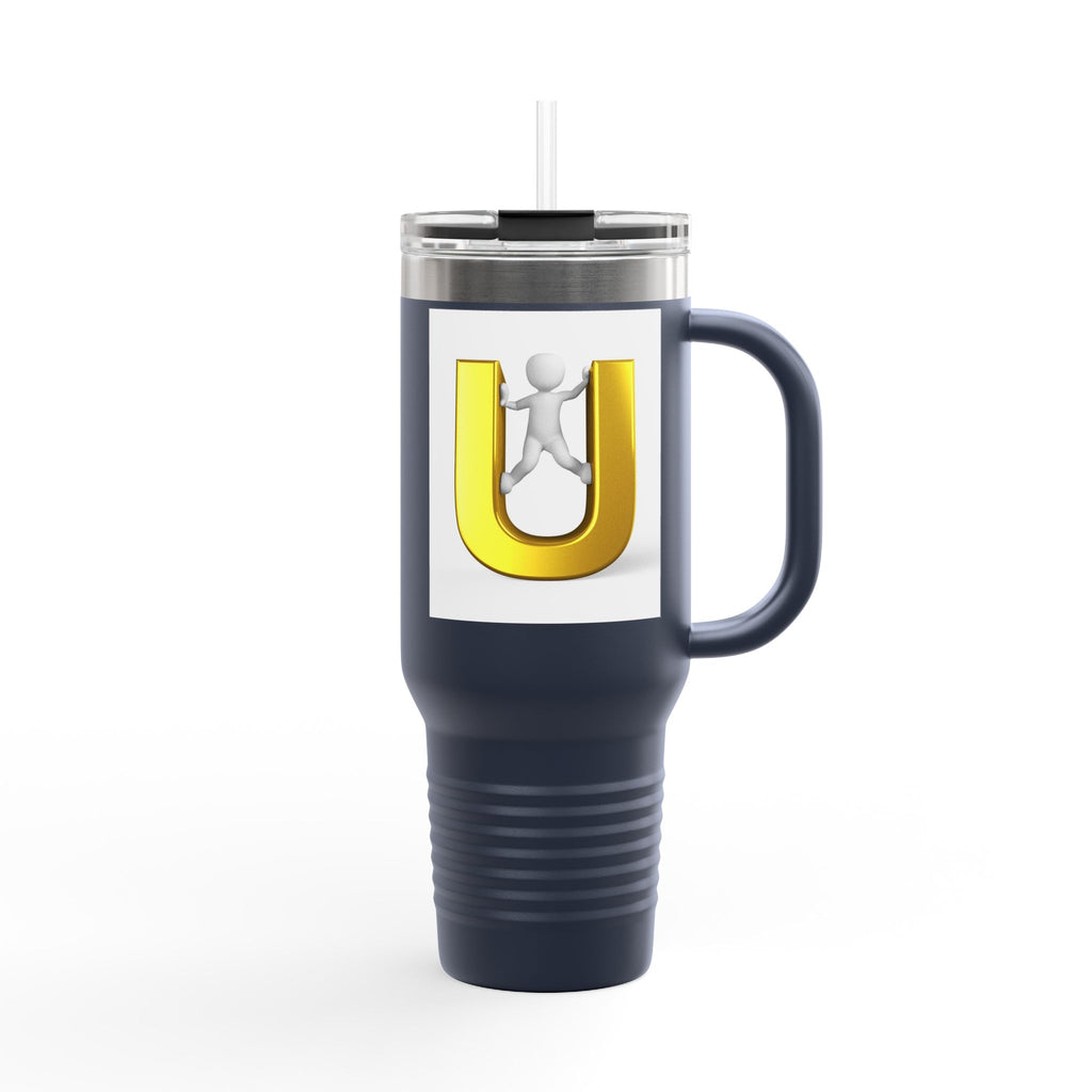 3D Gold Letter U with Figure Insulated Travel Mug 40oz | Tumbler