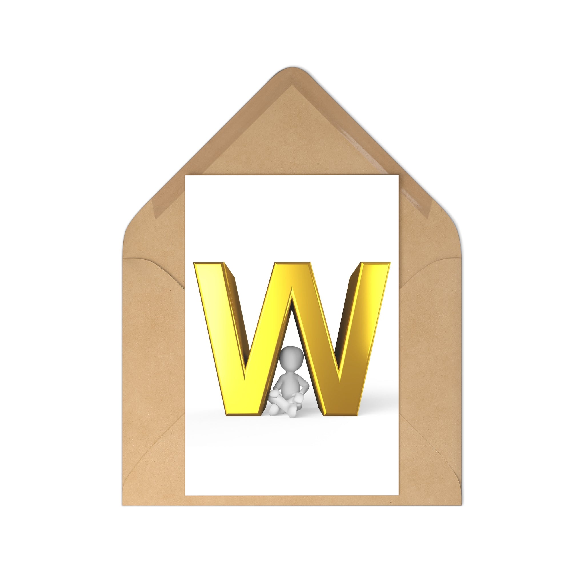 Gold Letter W Postcard Set, Alphabet Initial Postcards | 7 Pack