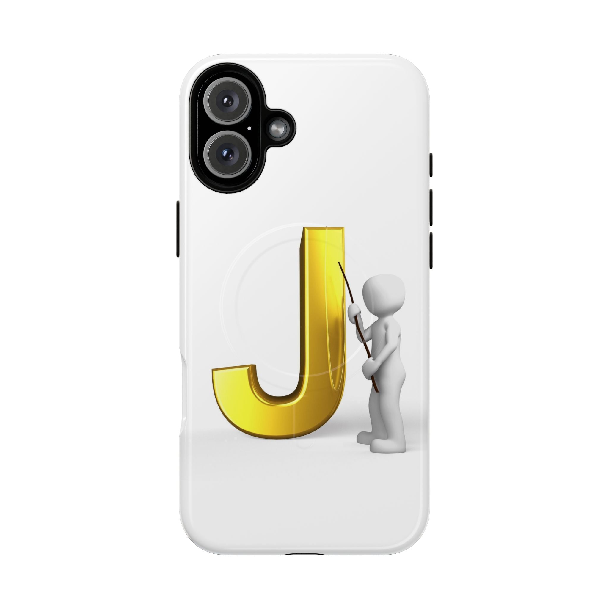 Coque de téléphone aimantée résistante dorée avec lettre J et figure de peintre