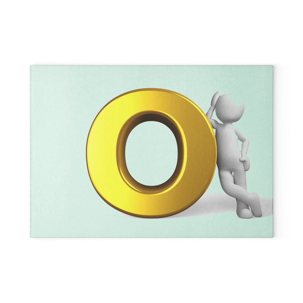 3D Gold Letter O  Character Glass Cutting Board | Decorative Kitchen Prep Surface