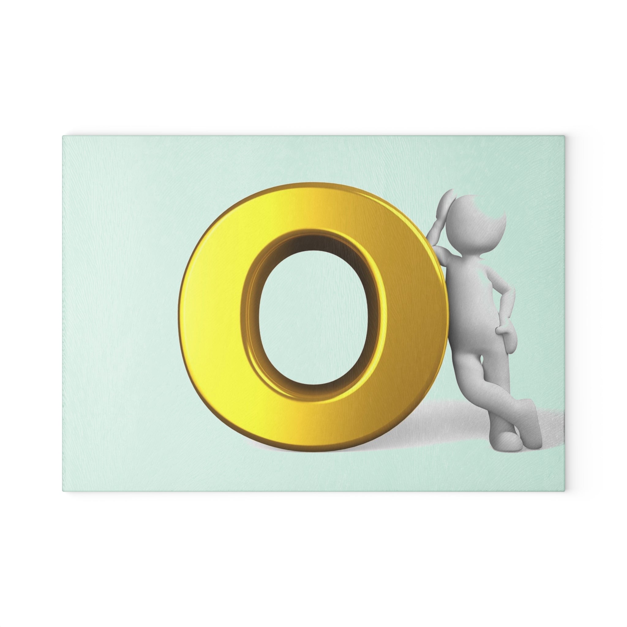 3D Gold Letter O  Character Glass Cutting Board | Decorative Kitchen Prep Surface