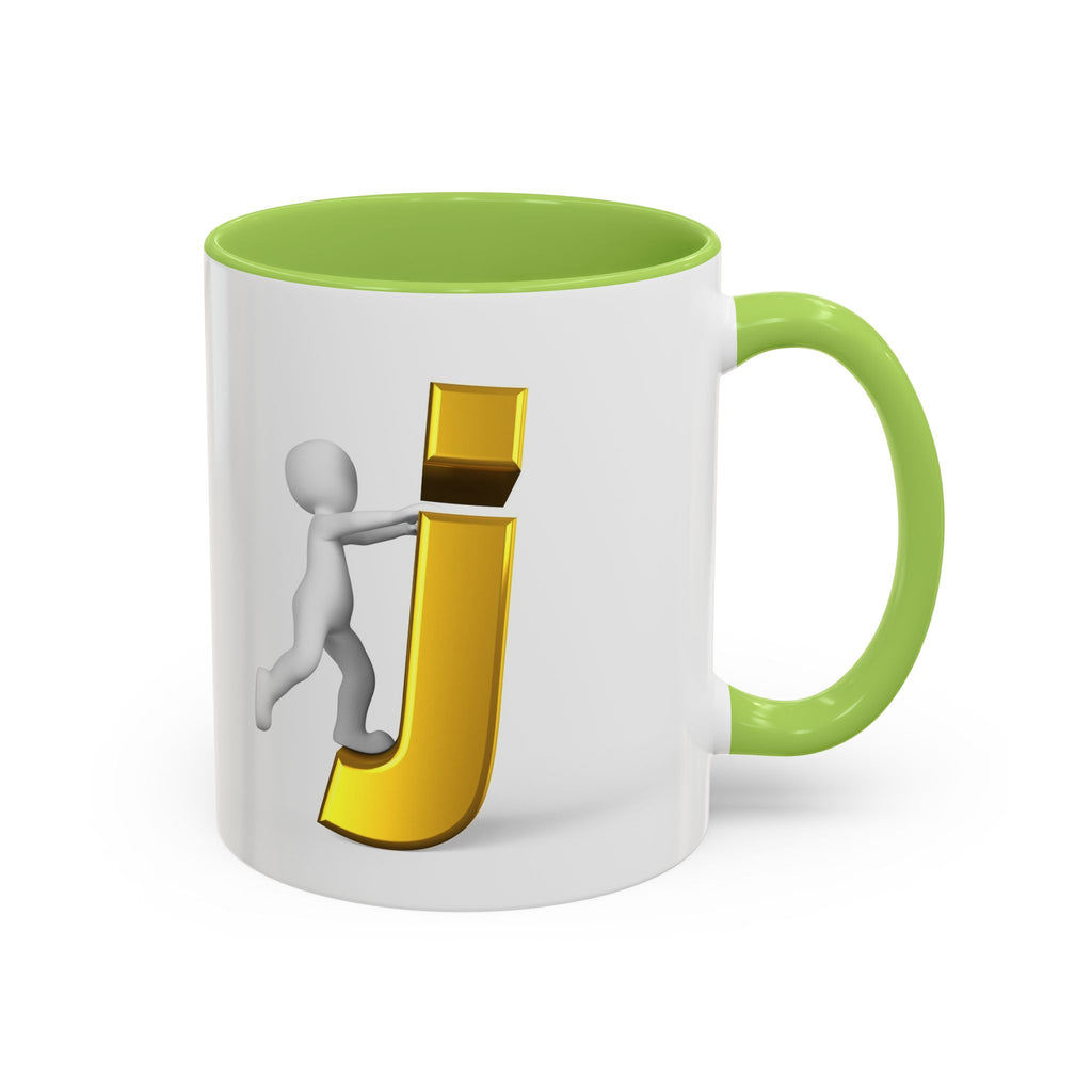 Tasse avec figurine 3D bâton poussant la lettre J dorée | Tasse à café