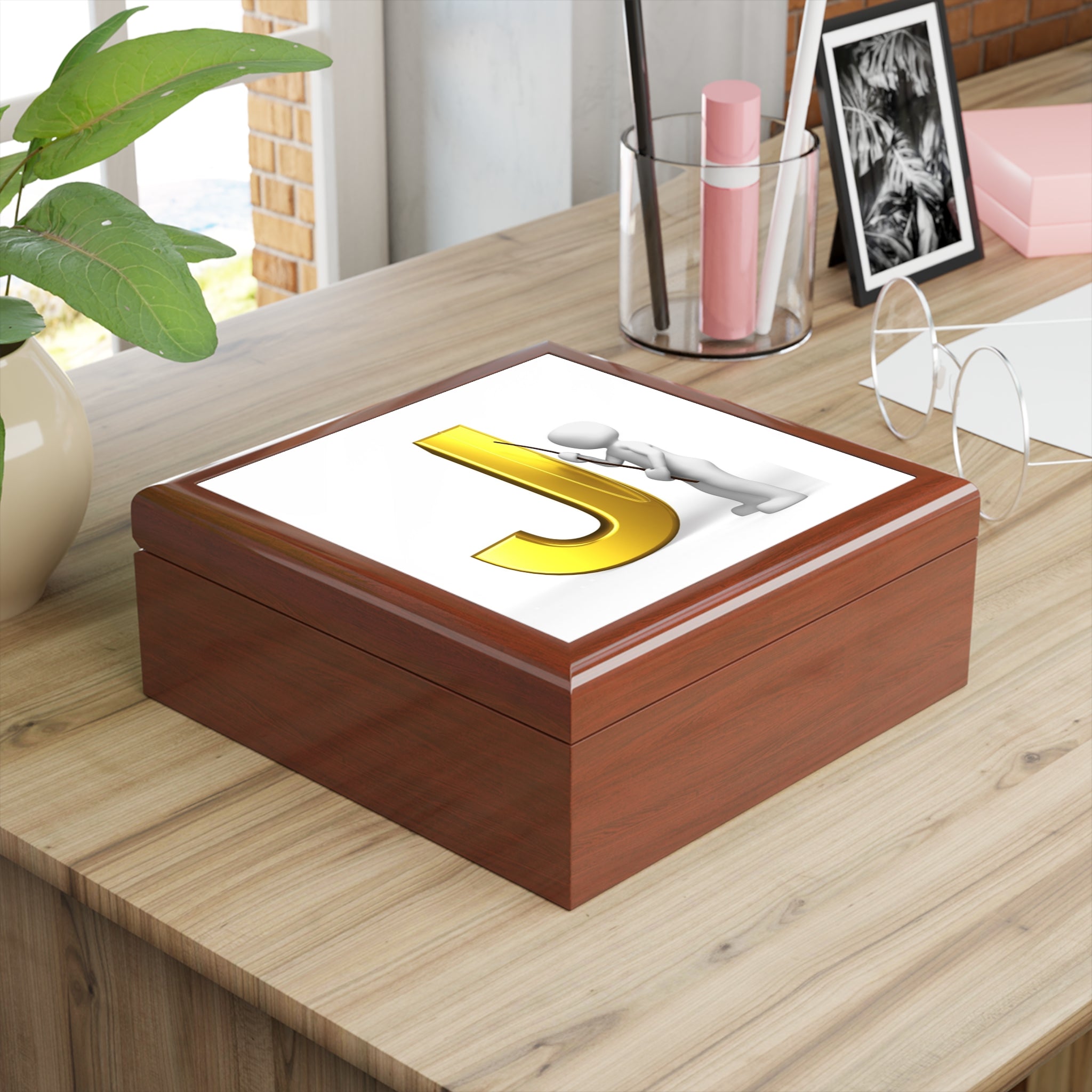 Gold Letter J Monogram Jewelry Box | Initial J Keepsake Box