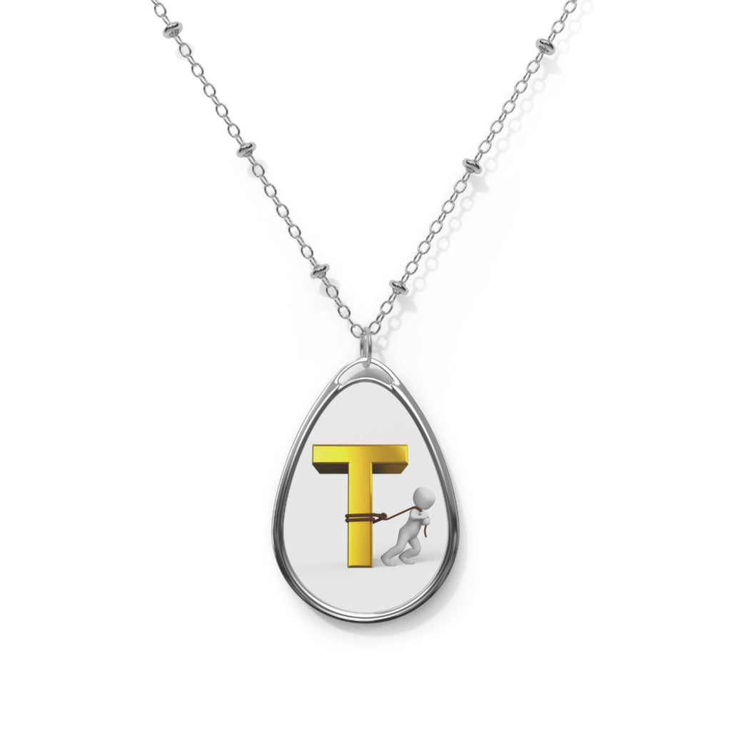 Initial T Oval Necklace — Personalized Monogram Pendant Jewelry